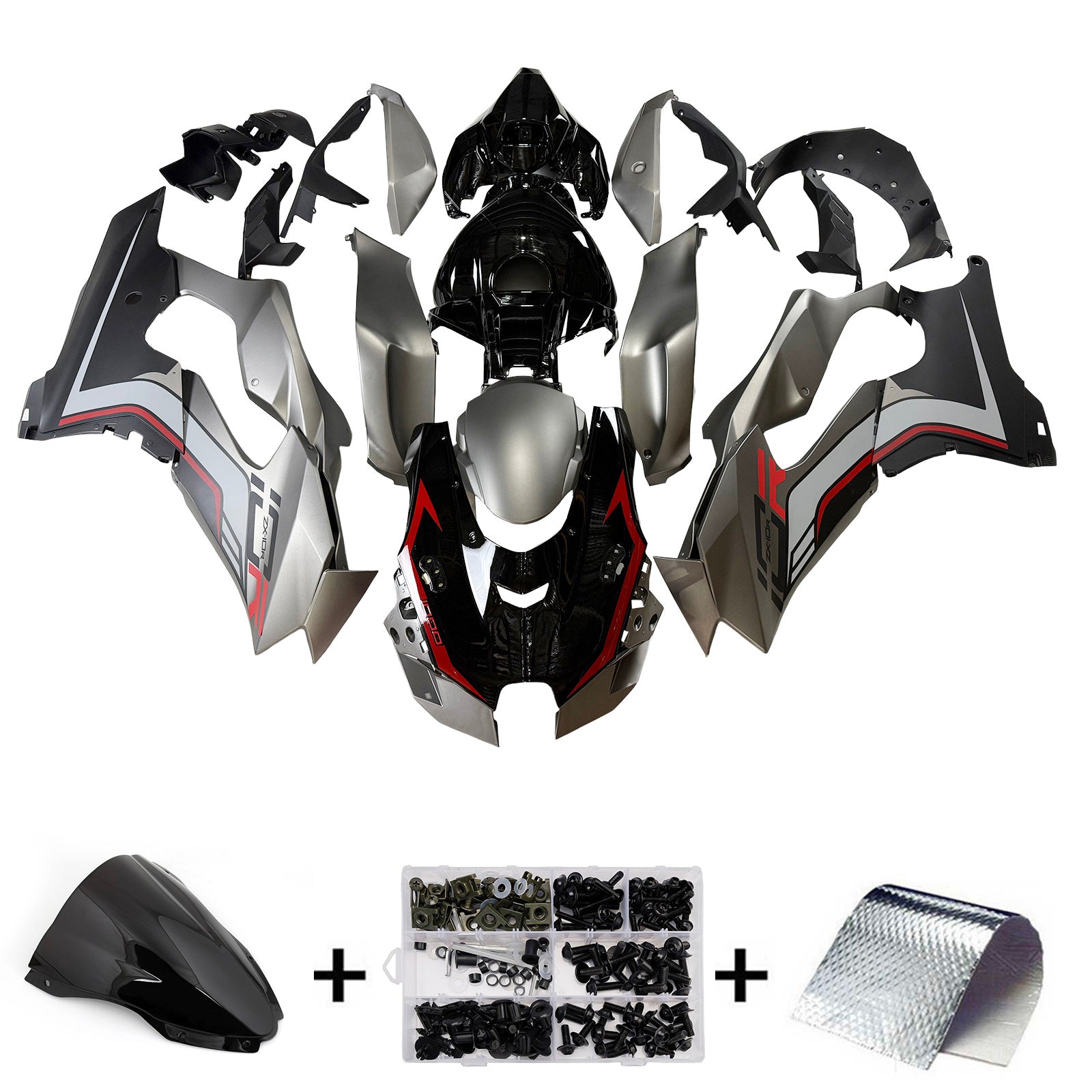 Amotopart 2021–2025 Kawasaki ZX10R ZX10RR Black Style2 Verkleidungsset