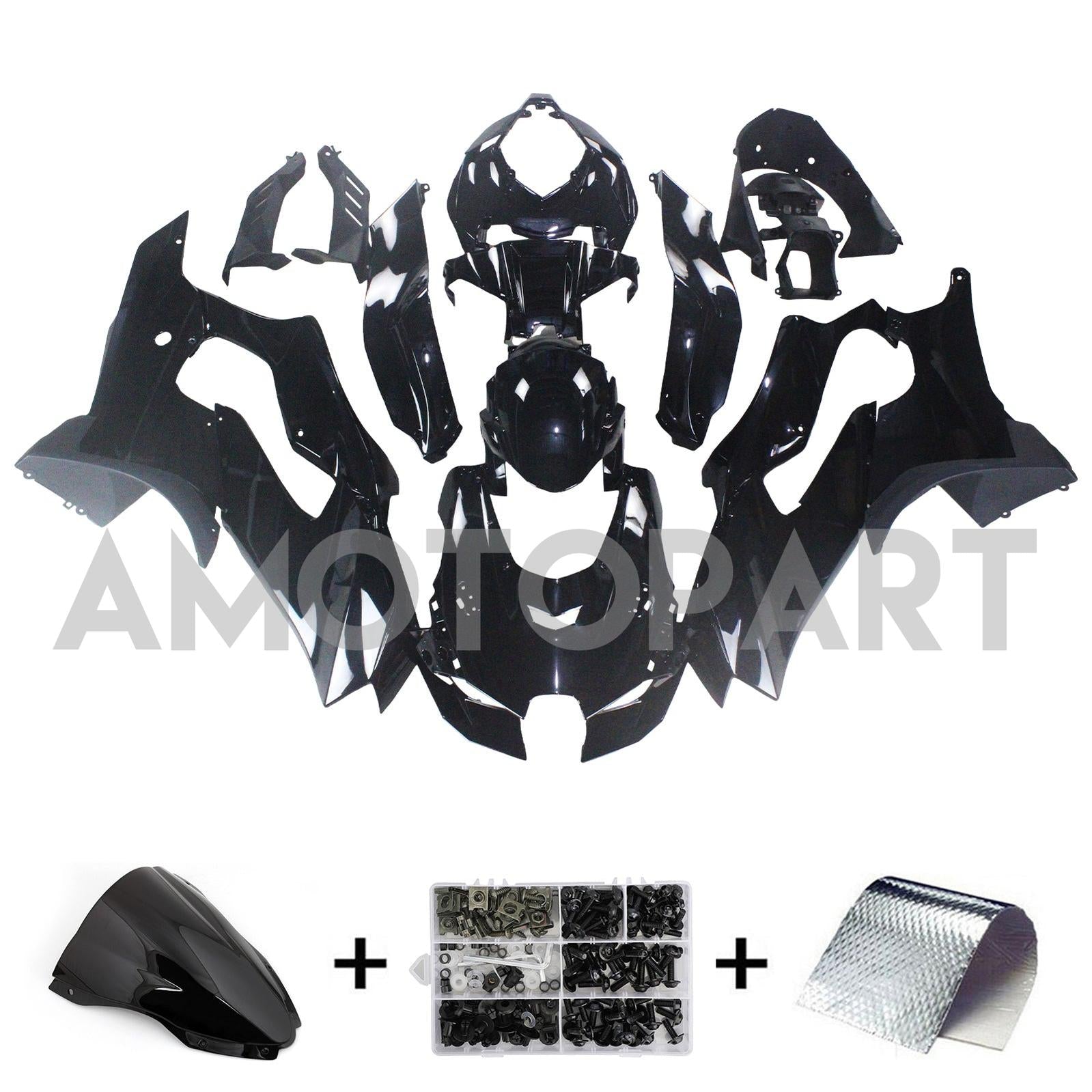 Amotopart 2021-2025 Kawasaki ZX10R ZX10RR Black Fairing