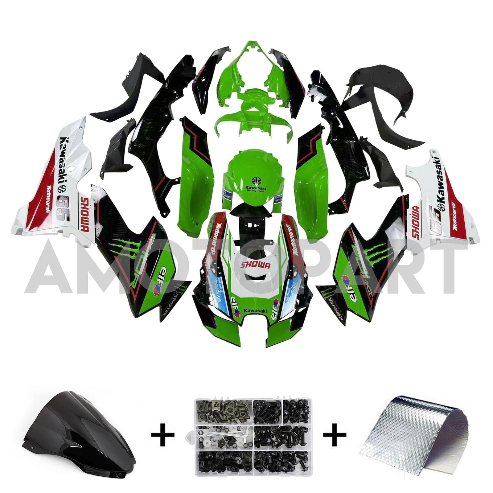 Amotopart 2021-2025 Kawasaki ZX10R ZX10RR Svartgrön med logotyper
