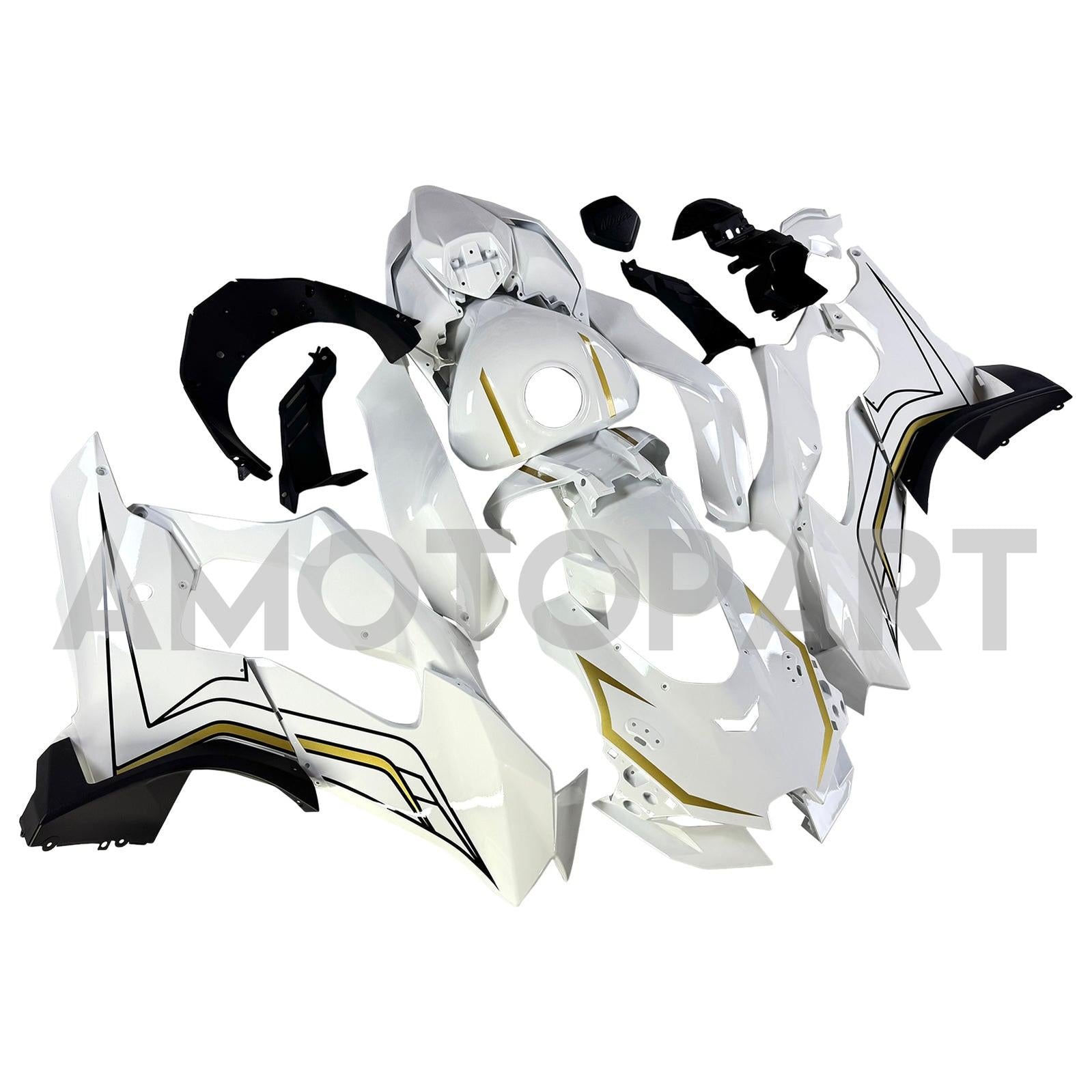 Amotopart 2021-2024 Kawasaki ZX10R ZX10RR 光沢のあるホワイト フェアリングキット