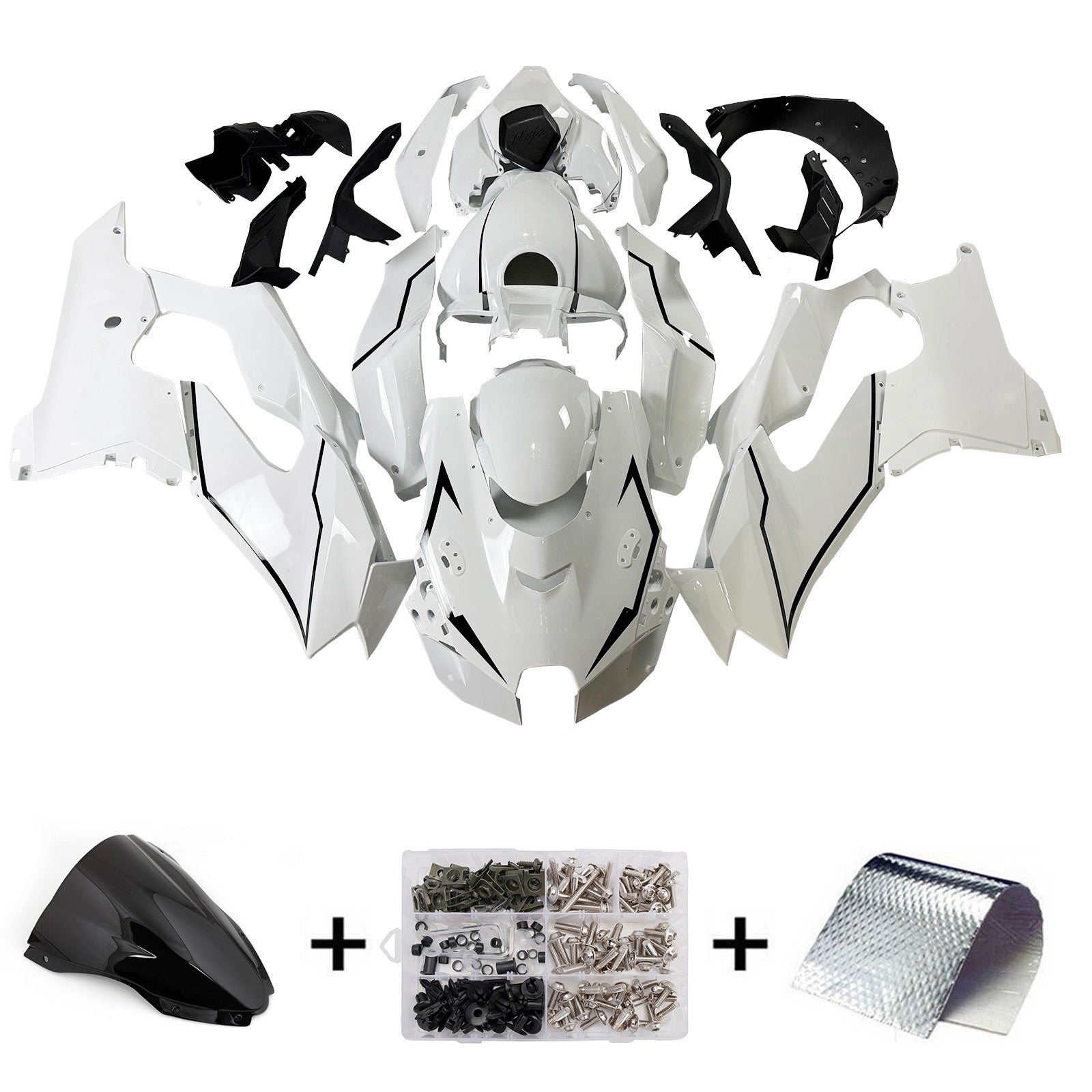 Amotopart 2021-2025 Kawasaki ZX 10RR ZX 10R Black White Fairing Kit