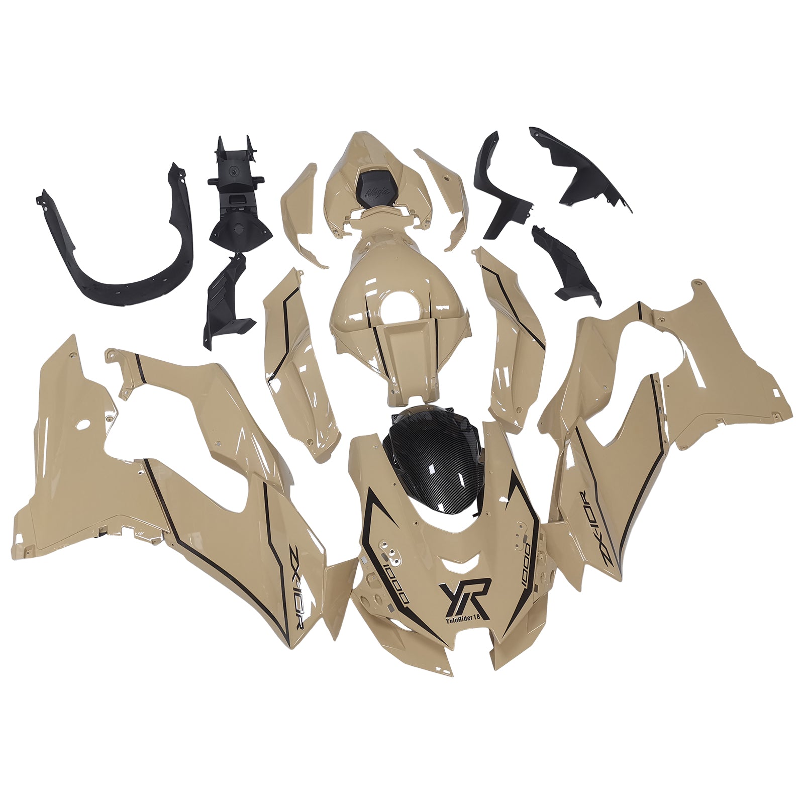 Amotopart 2021-2025 Kawasaki ZX 10RR ZX 10R Black Warm Beige Fairing Kit