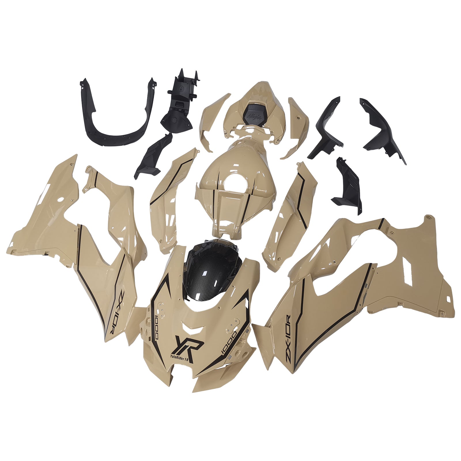 Amotopart 2021-2025 Kawasaki ZX 10RR ZX 10R Black Warm Beige Fairing Kit