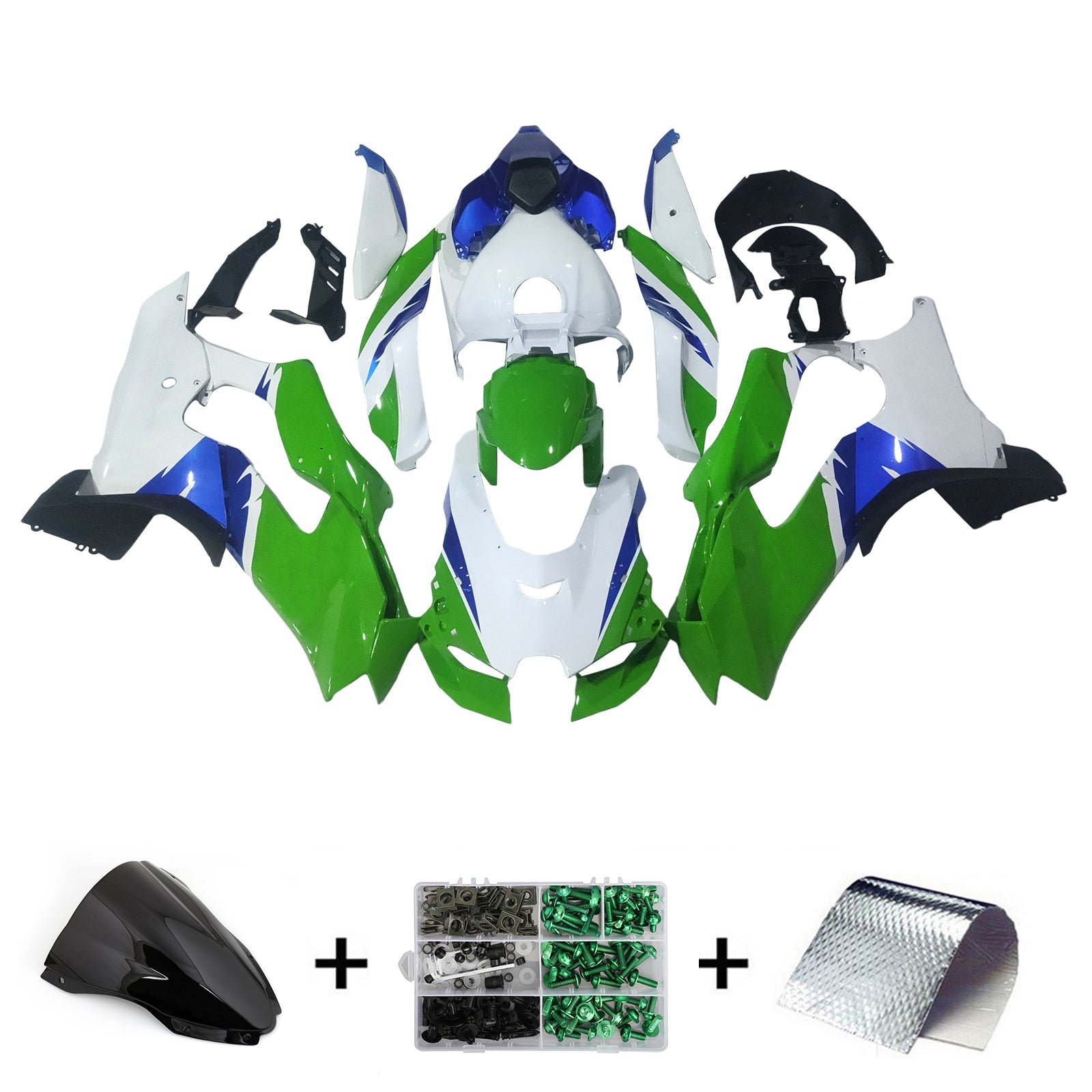 Amotopart 2021-2025 Kawasaki ZX 10RR ZX 10R White Green Blue Fairing Kit