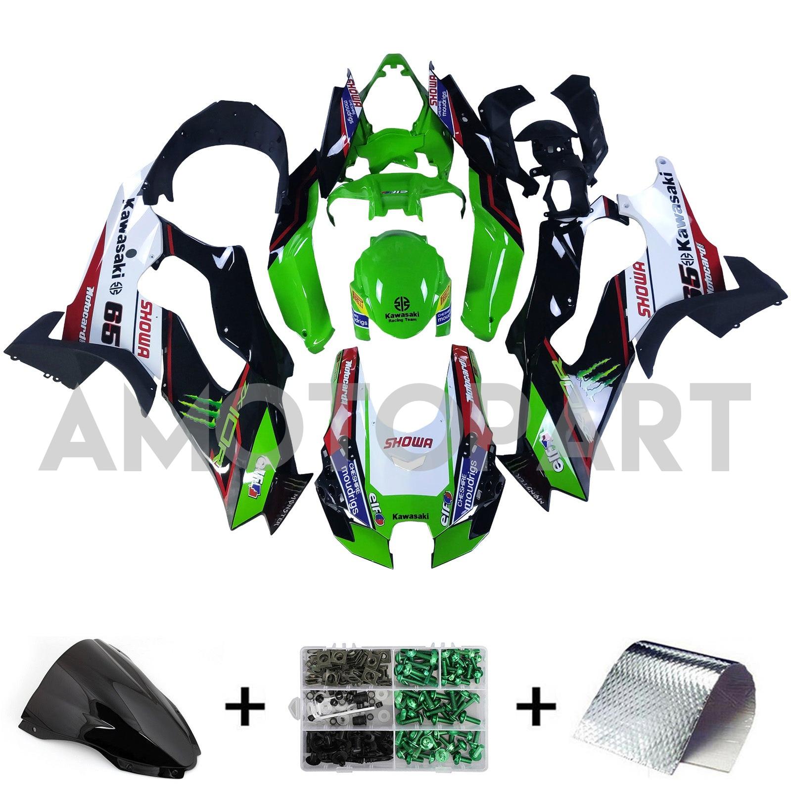 Amotopart 2021-2025 ZX-10R ZX-10RR Kawasaki Green&White Fairing Kit