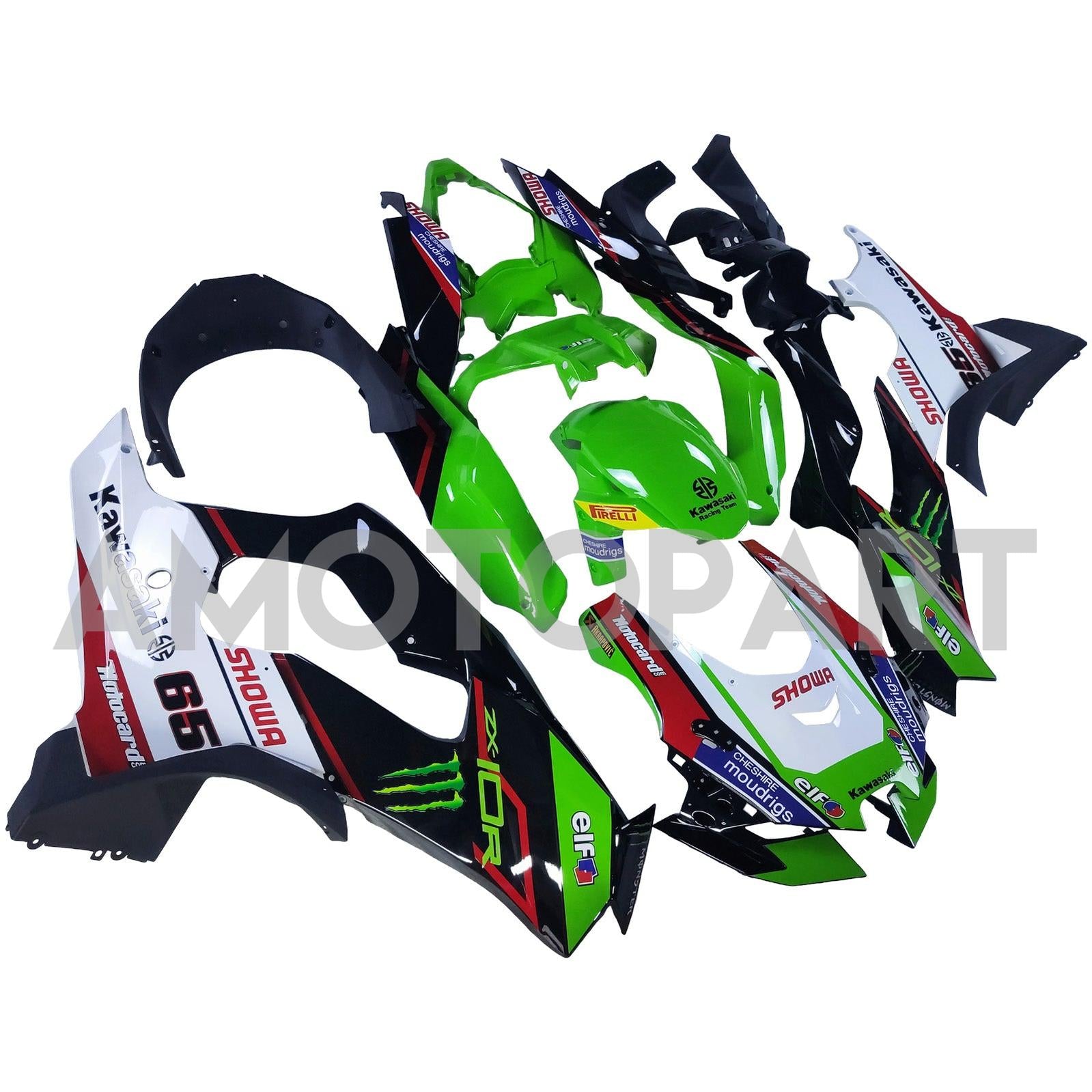 Amotopart 2021-2025 ZX-10R ZX-10RR KAWASAKI GREEN & WHITE RAKING KIT