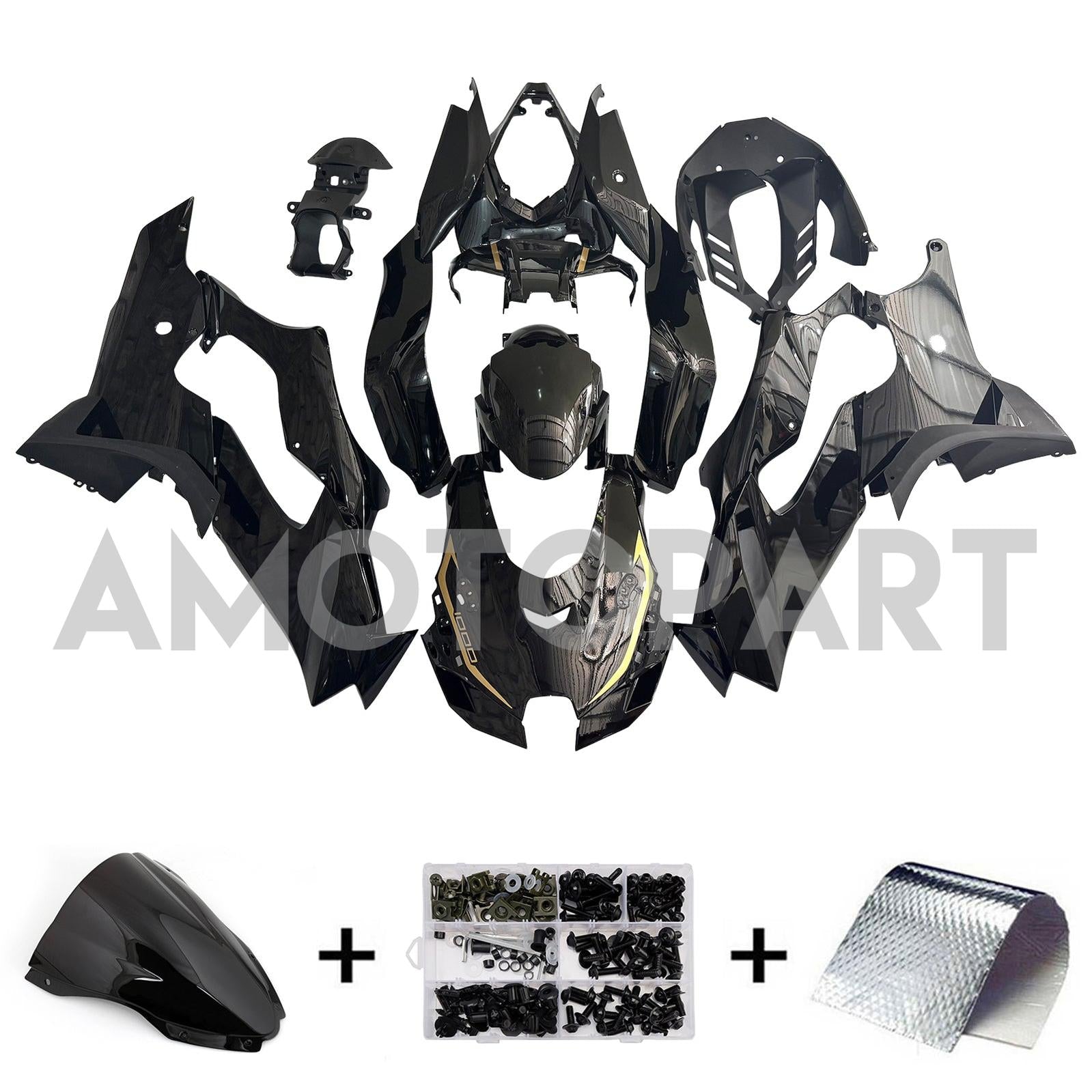 Amotopart 2021-2025 Kawasaki ZX14R ZZR1400 ブラック フェアリングキット