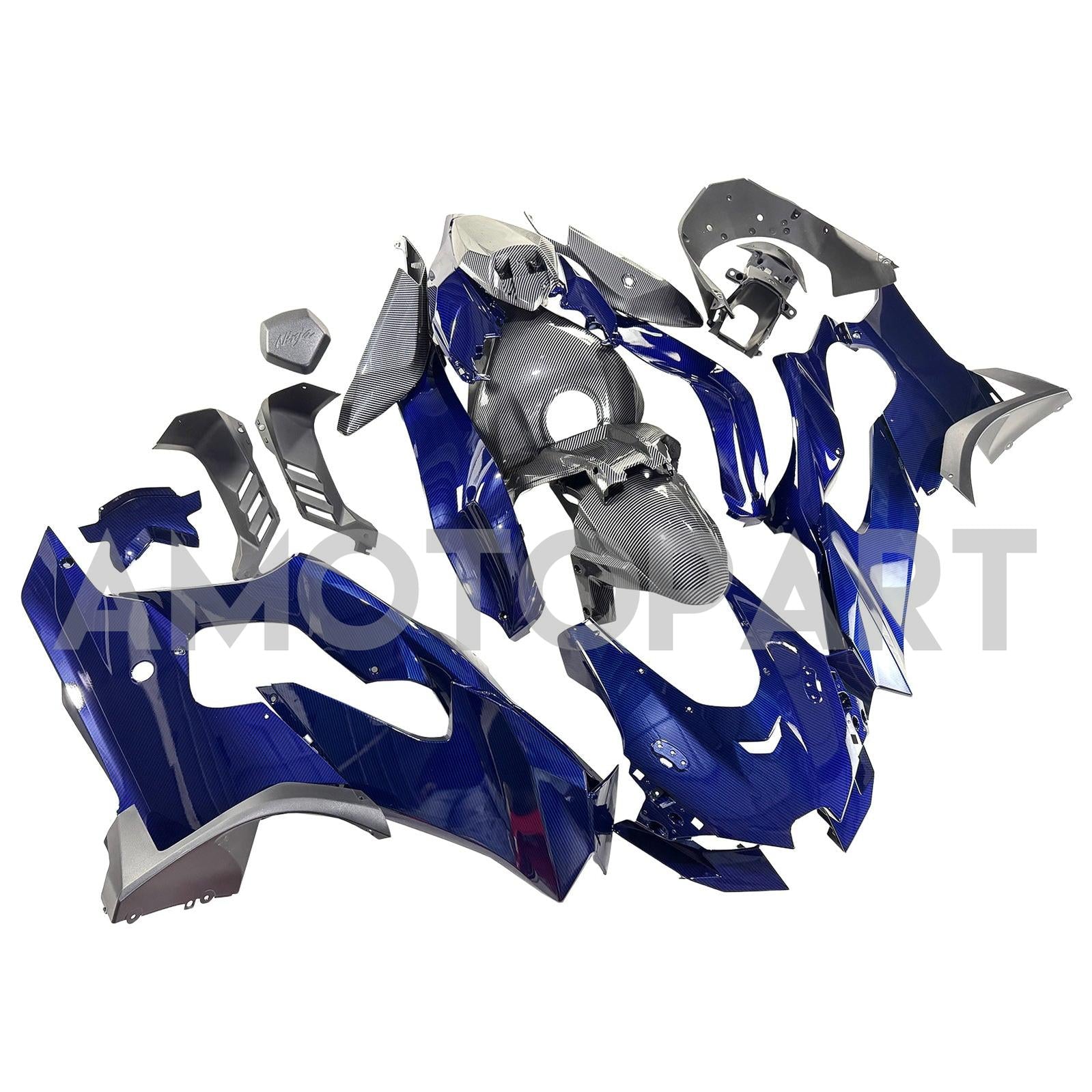 Amotopart 2021-2025 Kawasaki ZX14R ZZR1400 Carbon Fiber Grey Blue Fairing Kit