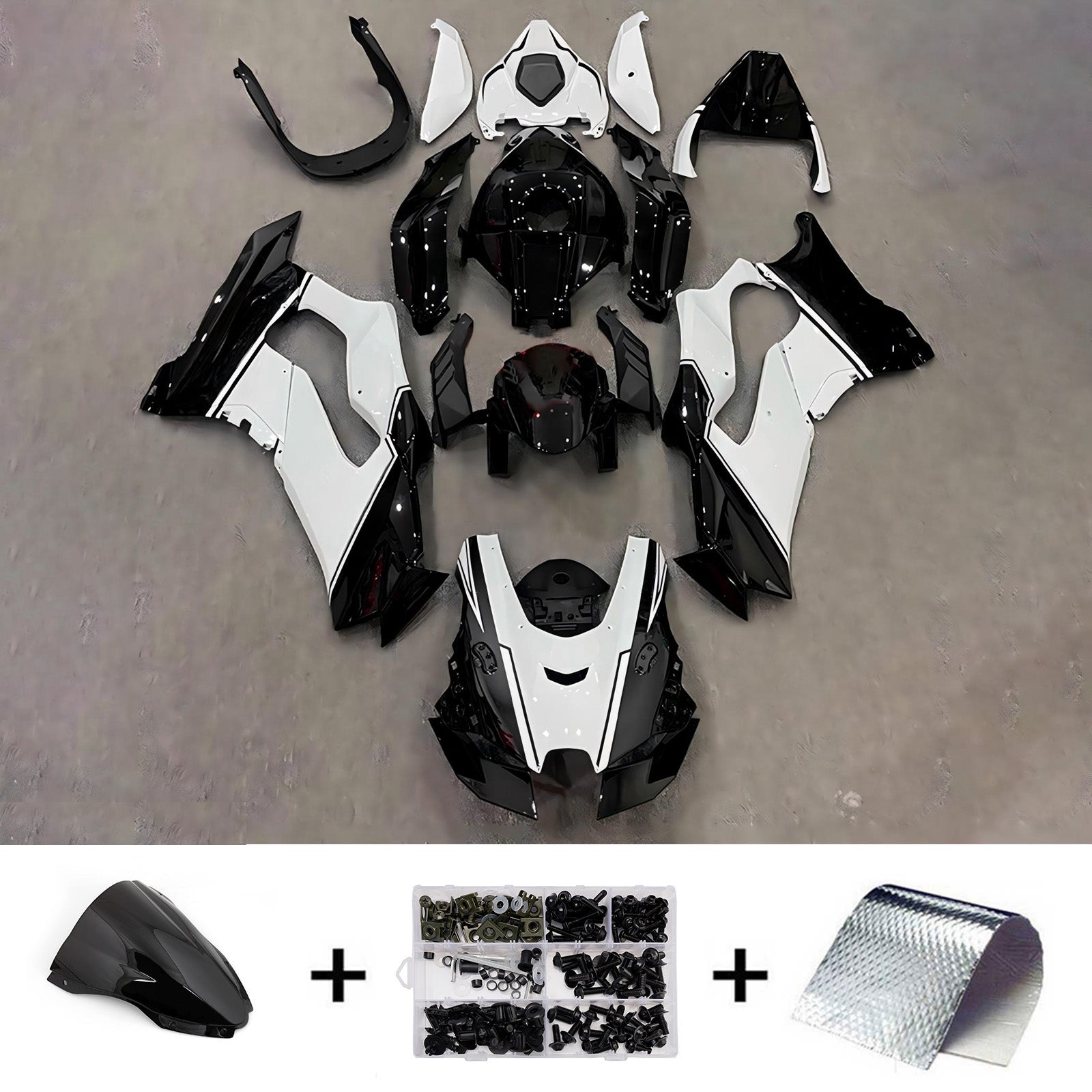 Amotopart 2021-2025 Kawasaki ZX-10R/ZX-10RR Black & White Fairing Kit