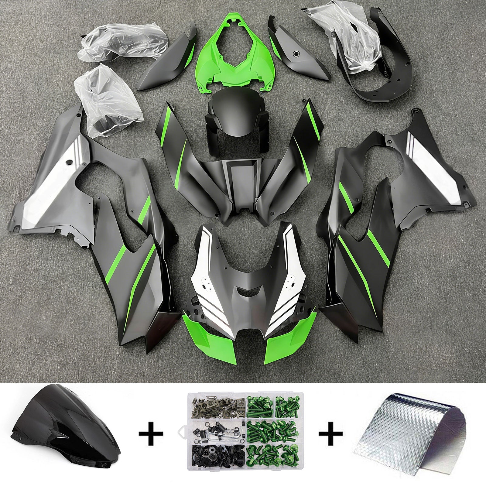 Amotopart 2021-2025 Kawasaki ZX-10R/ZX-10RR Black Green White Fairing Kit