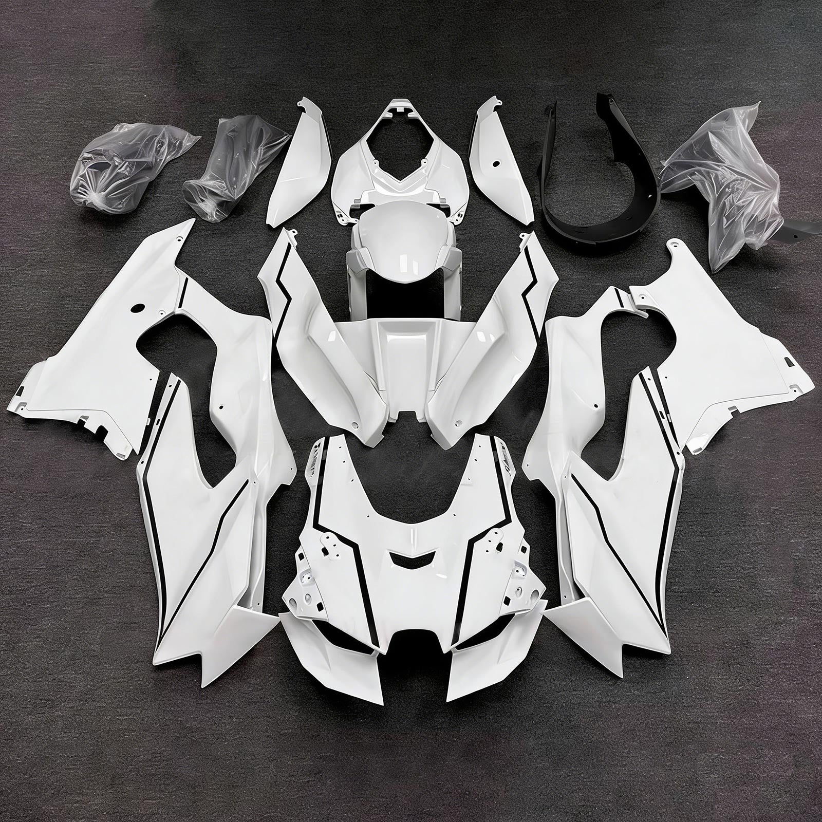 Amotopart 2021-2025 Kawasaki ZX-10R/ZX-10RR White with Black Stripe Fairing Kit