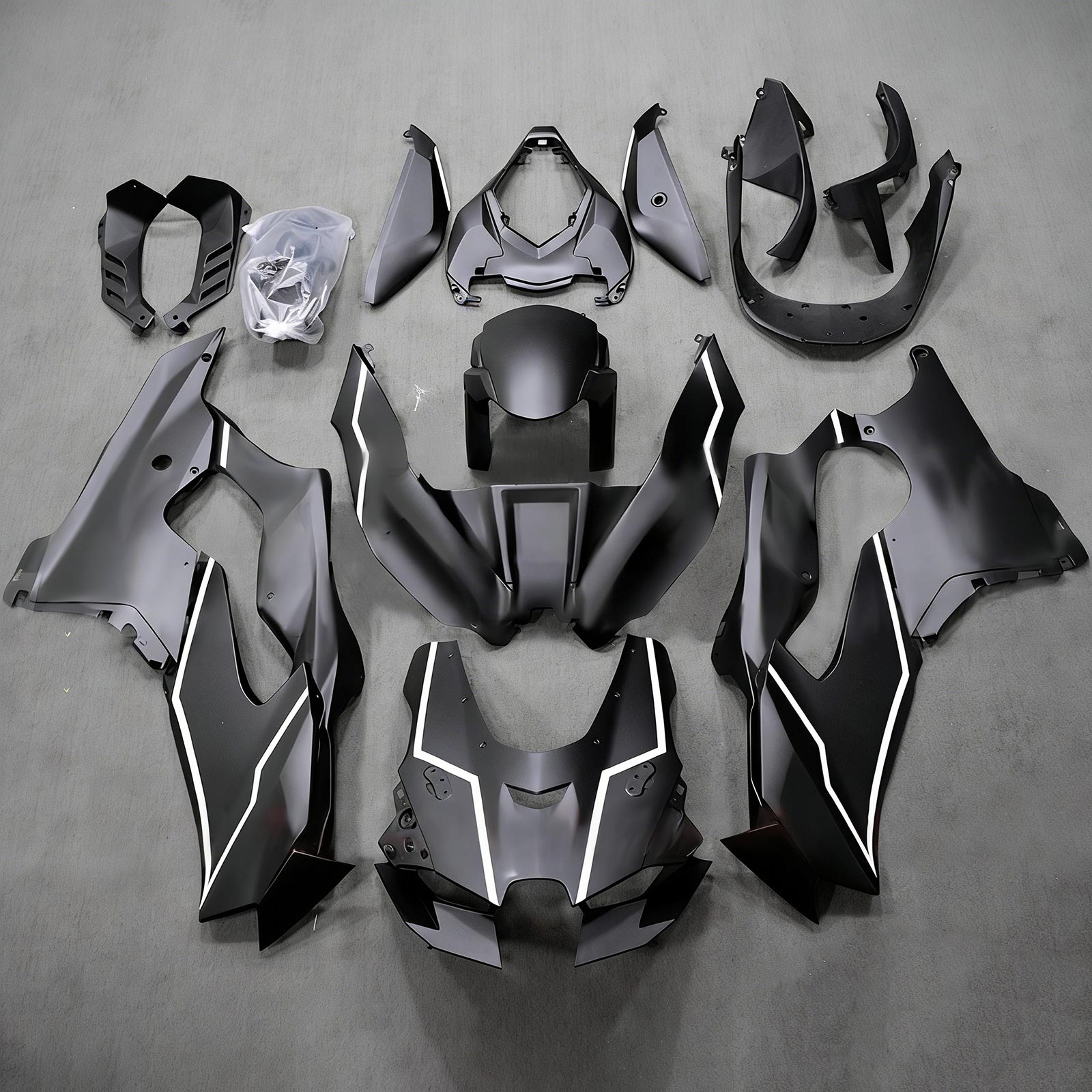 Amotopart 2021-2025 Kawasaki ZX-10R/ZX-10RR Black with White Stripe Fairing Kit