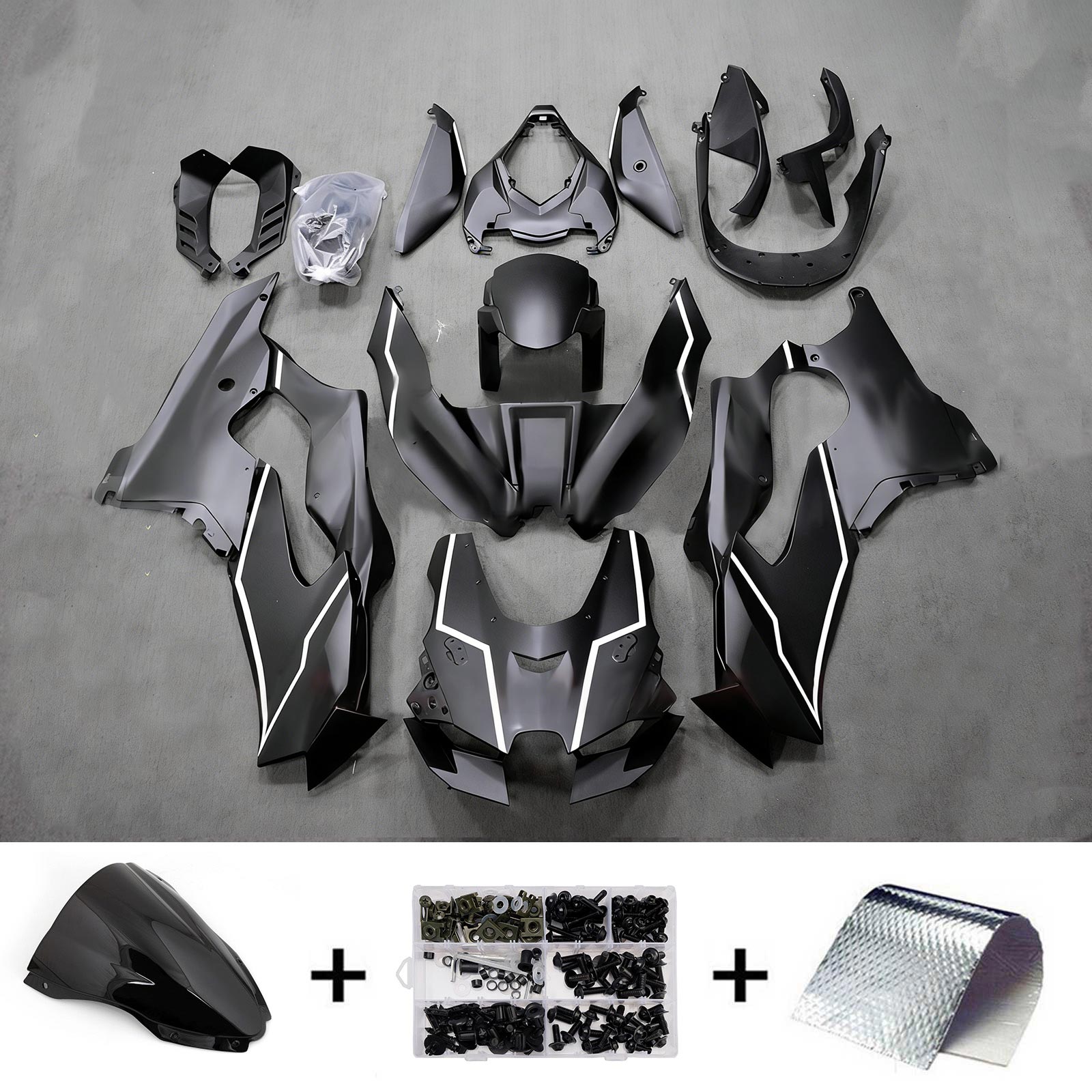 Amotopart 2021-2025 Kawasaki ZX-10R/ZX-10RR Black with White Stripe Fairing Kit