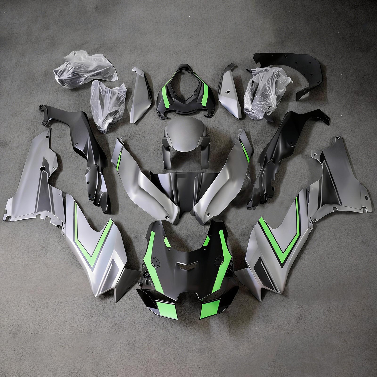 Amotopart 2021-2025 Kawasaki ZX-10R/ZX-10RR Grey Black Green Fairing Kit