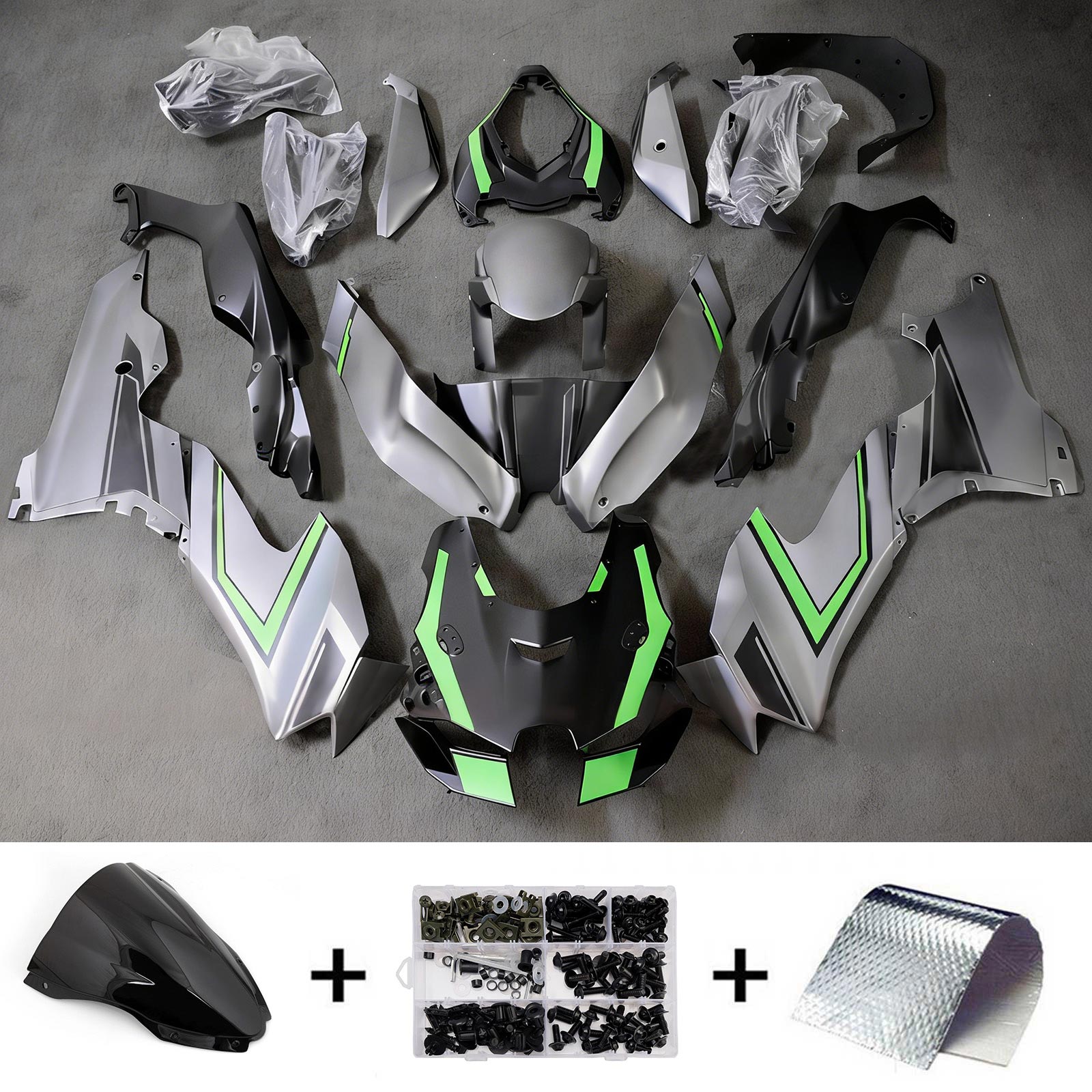 Amotopart 2021-2025 Kawasaki ZX-10R/ZX-10RR Grey Black Green Fairing Kit