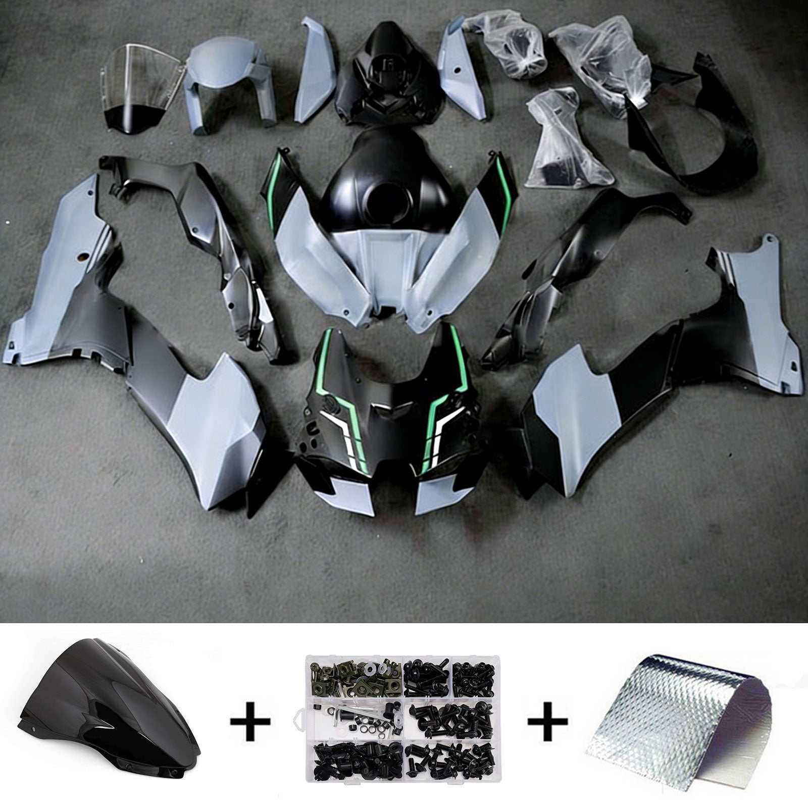 Amotopart 2021-2025 Kawasaki ZX-10R/ZX-10RR Black Green Grey Fairing Kit