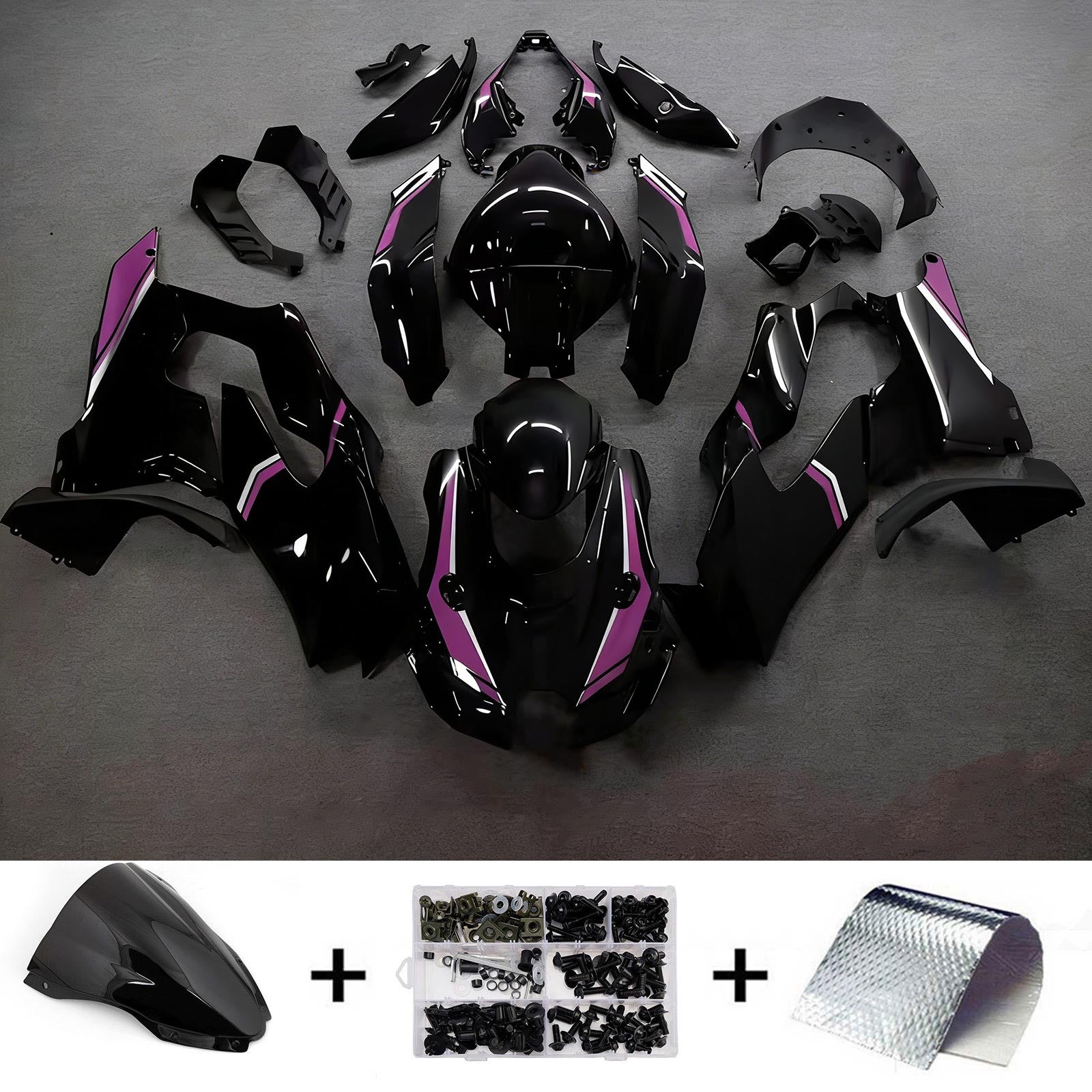 Amotopart 2021-2025 Kawasaki ZX-10R/ZX-10RR Black Purple Fairing Kit