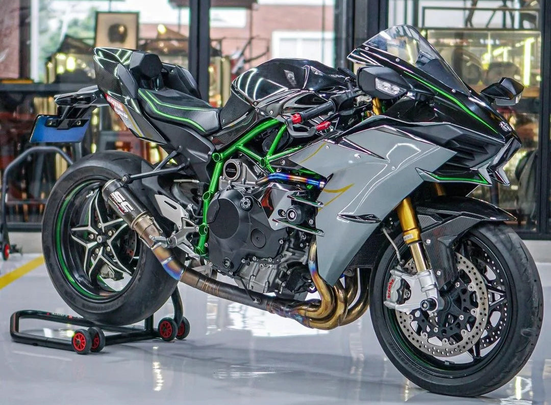 Amotopart 2015-2025 Ninja H2 Kawasaki Grau&Ggrüner Streifen Verkleidungssatz