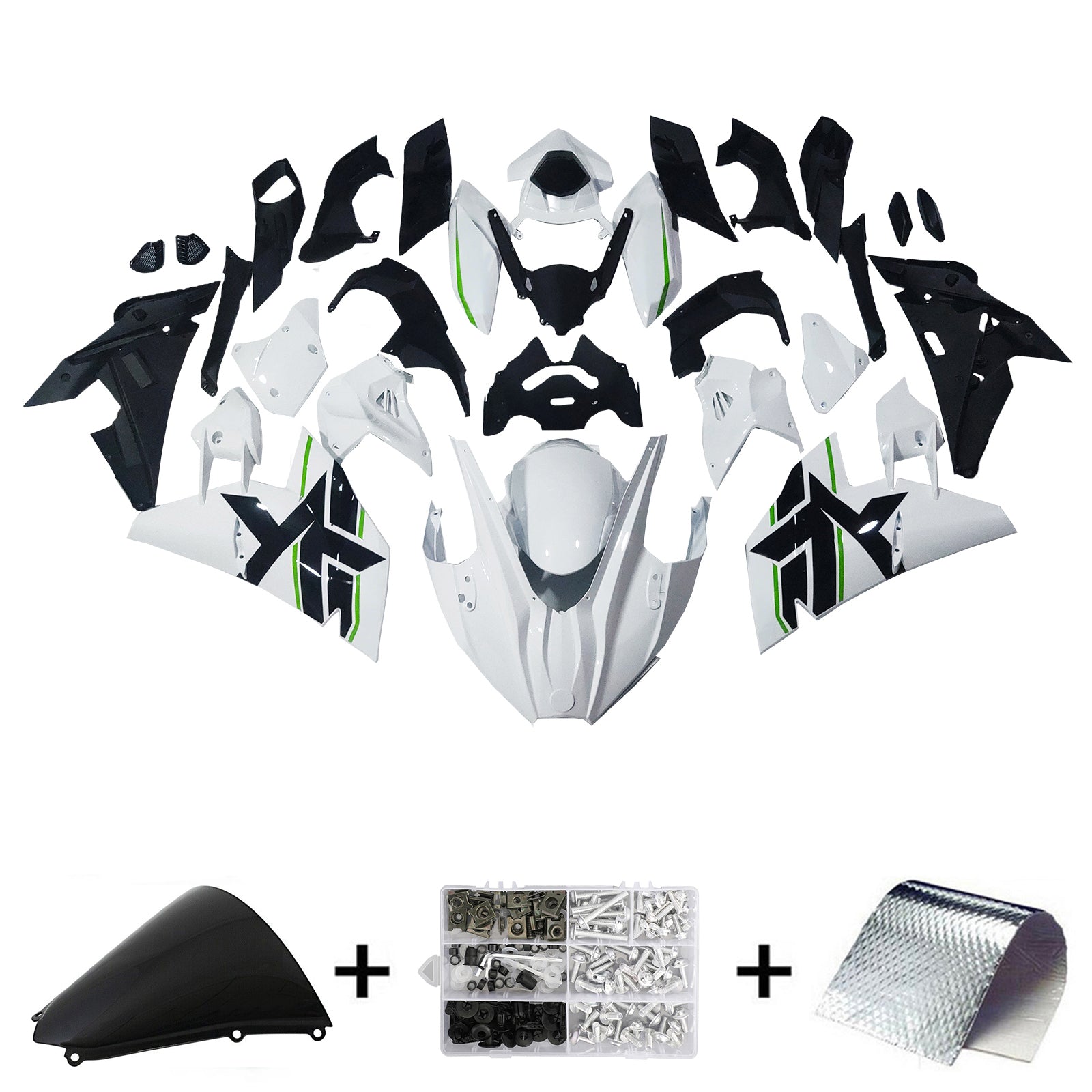 Amotopart 2015-2022 Ninja H2 Kawasaki White&Green Stripe Fairing Kit