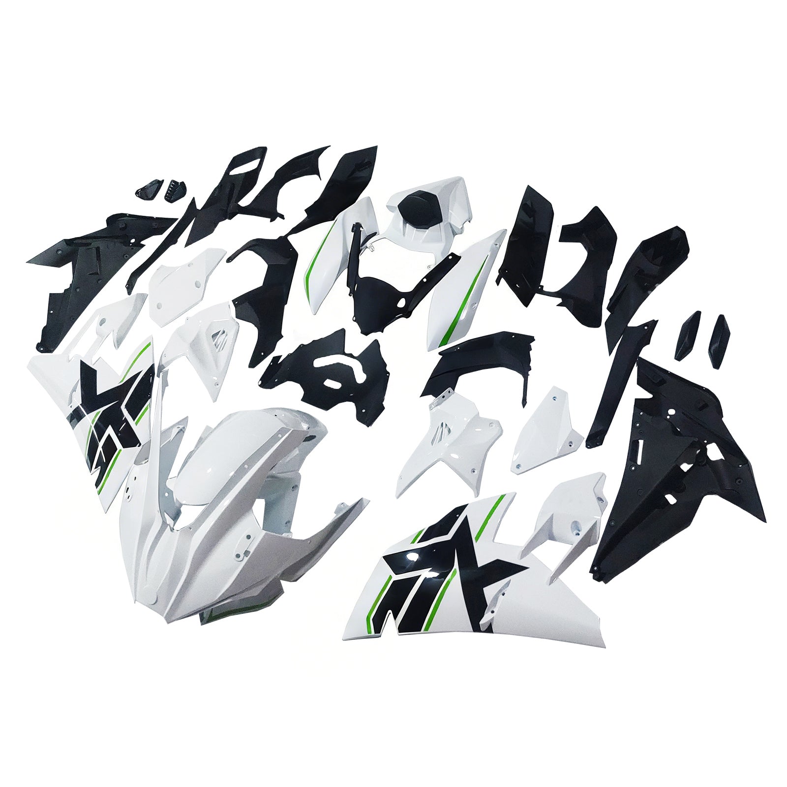 Amotopart 2015-2025 Ninja H2 Kawasaki White&Green Stripe Fairing Kit