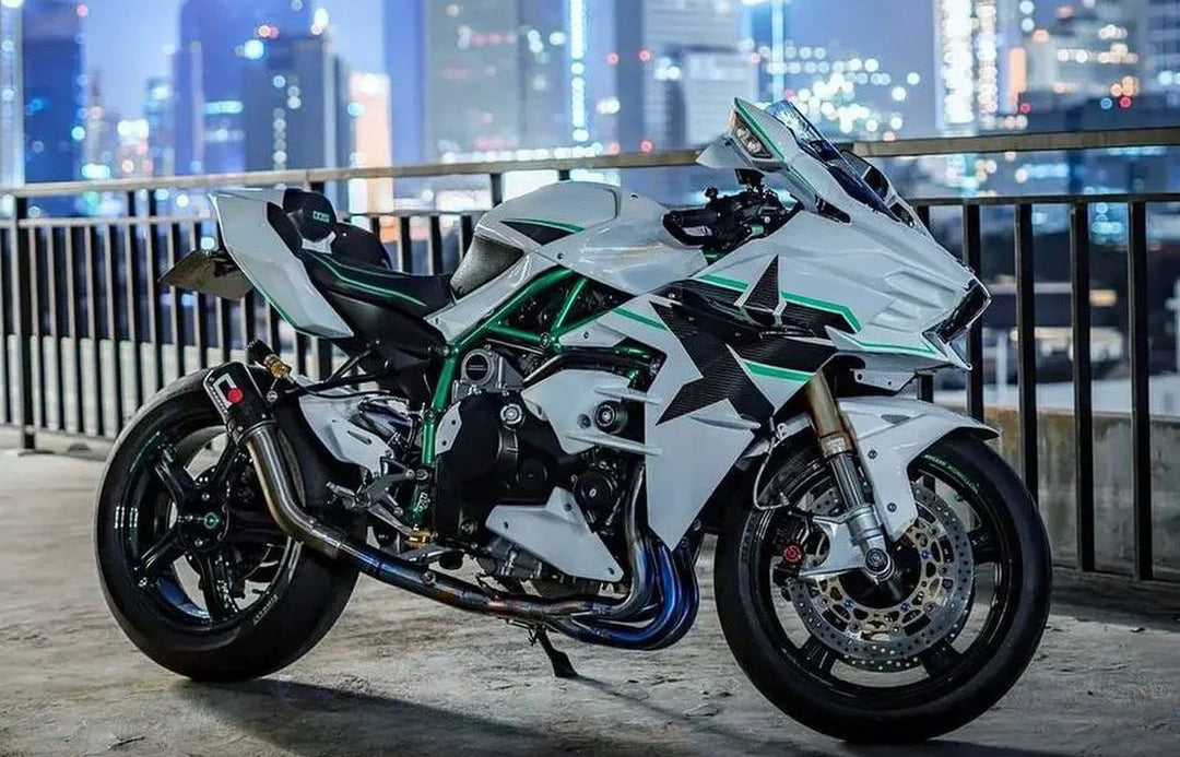 Amotopart 2015-2022 Ninja H2 Kawasaki White & Green Stripe Fairing Kit