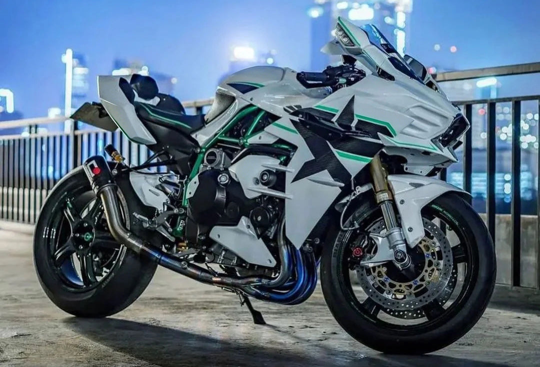 Amotopart 2015-2022 Ninja H2 Kawasaki White & Green Stripe Fairing Kit