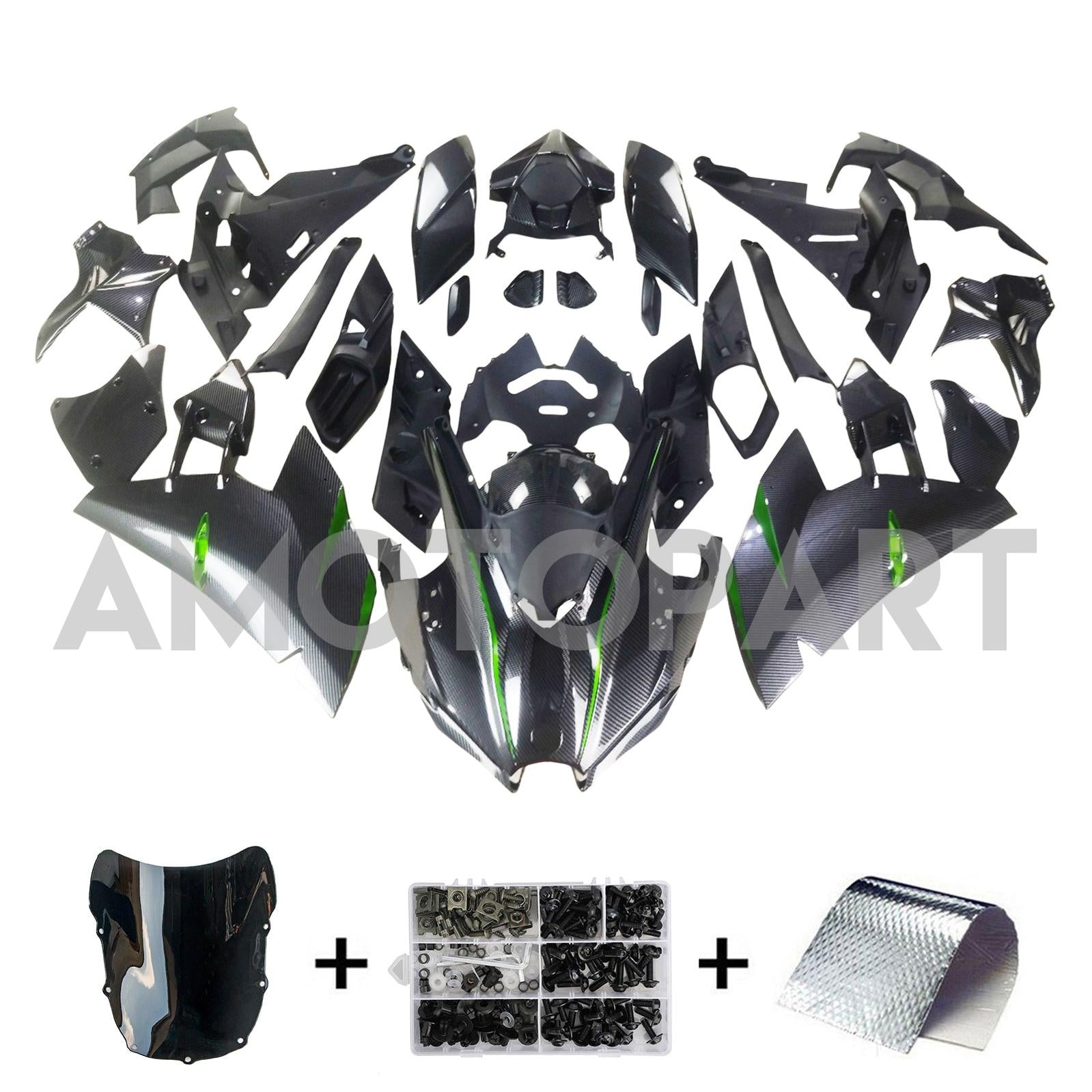 Amotopart 2015-2022 Kawasaki Ninja H2 Black Grey Carbon Fiber Fairing Kit