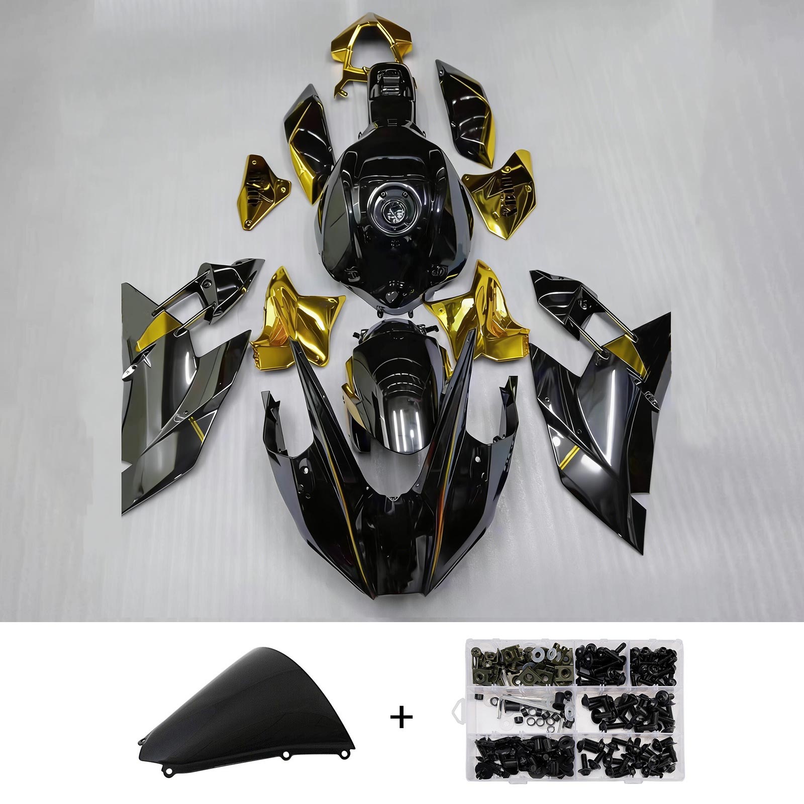 Amotopart 2015-2022 Kawasaki Ninja H2 Black Gold Fairing Kit