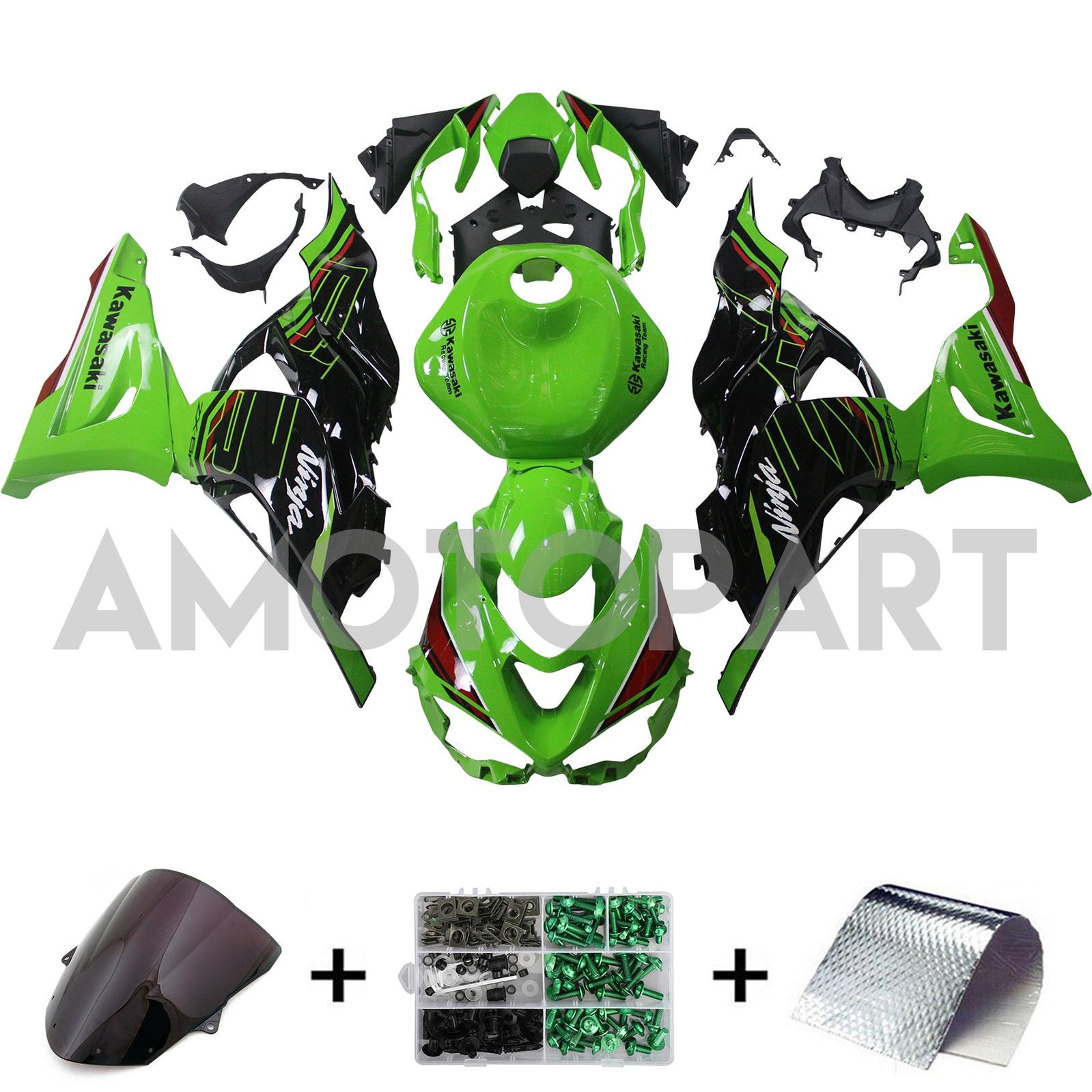 Amotopart 2024-2025 Kawasaki ZX6R Black Green Fairing Kit