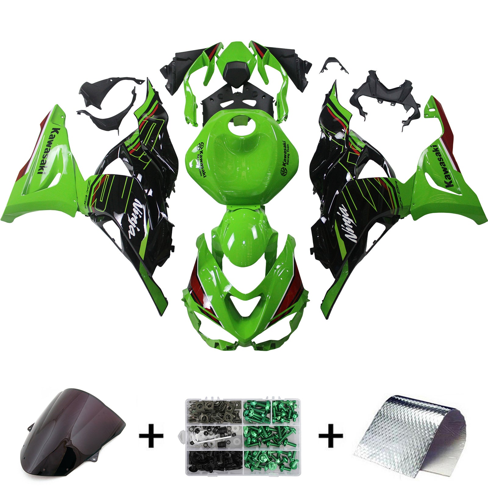 Amotopart 2024 Kawasaki ZX6R Black Green Fairing Kit