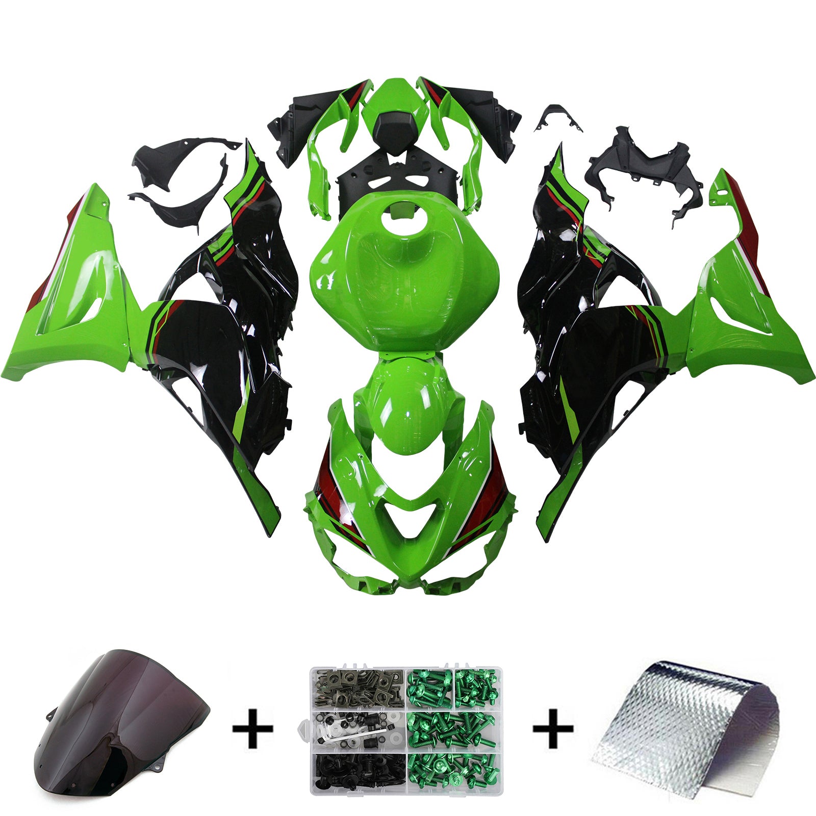 Amotopart 2024-2026 Kawasaki ZX6R Black Green Fairing Kit