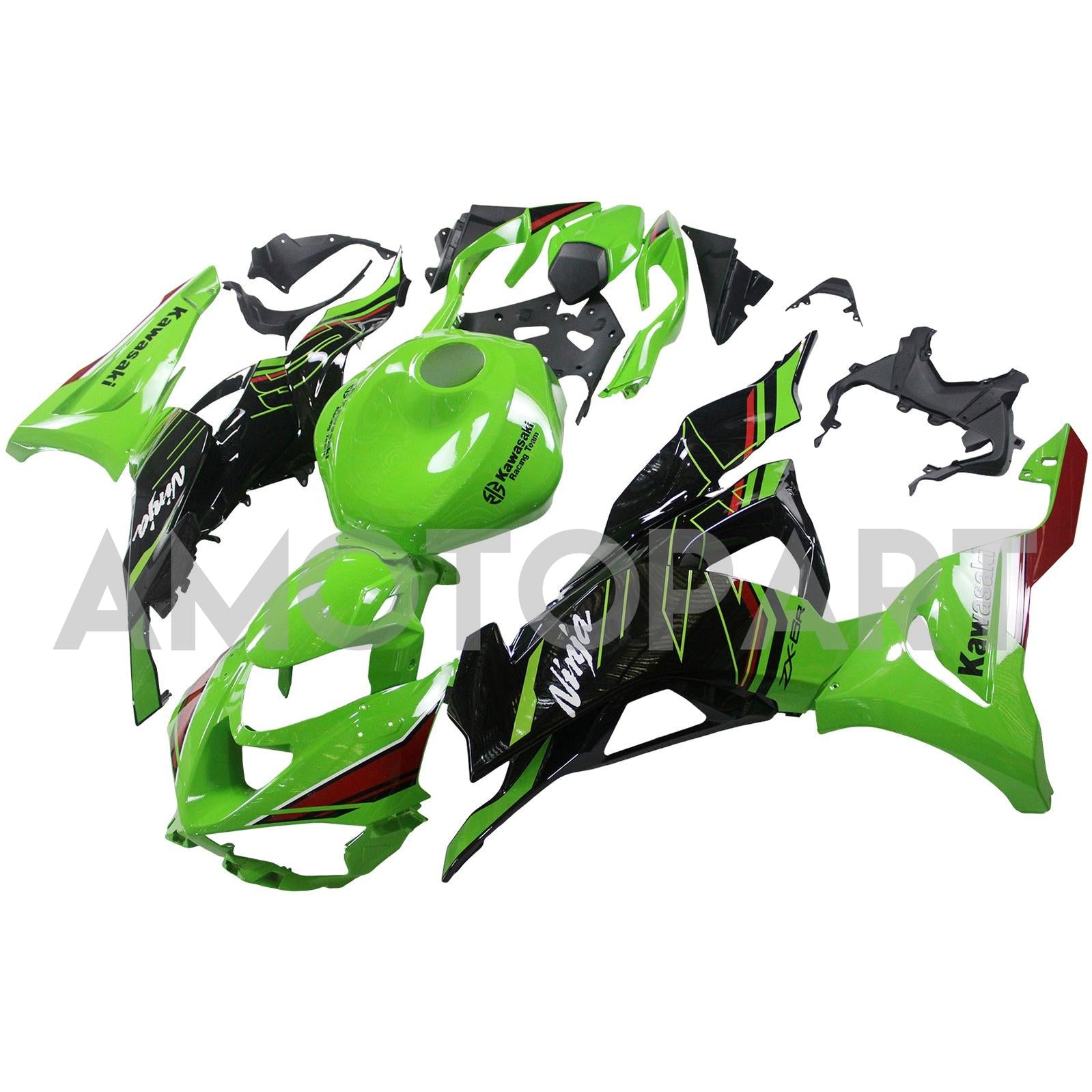 Amotopart 2024-2025 Kawasaki ZX6R Black Green Fairing Kit