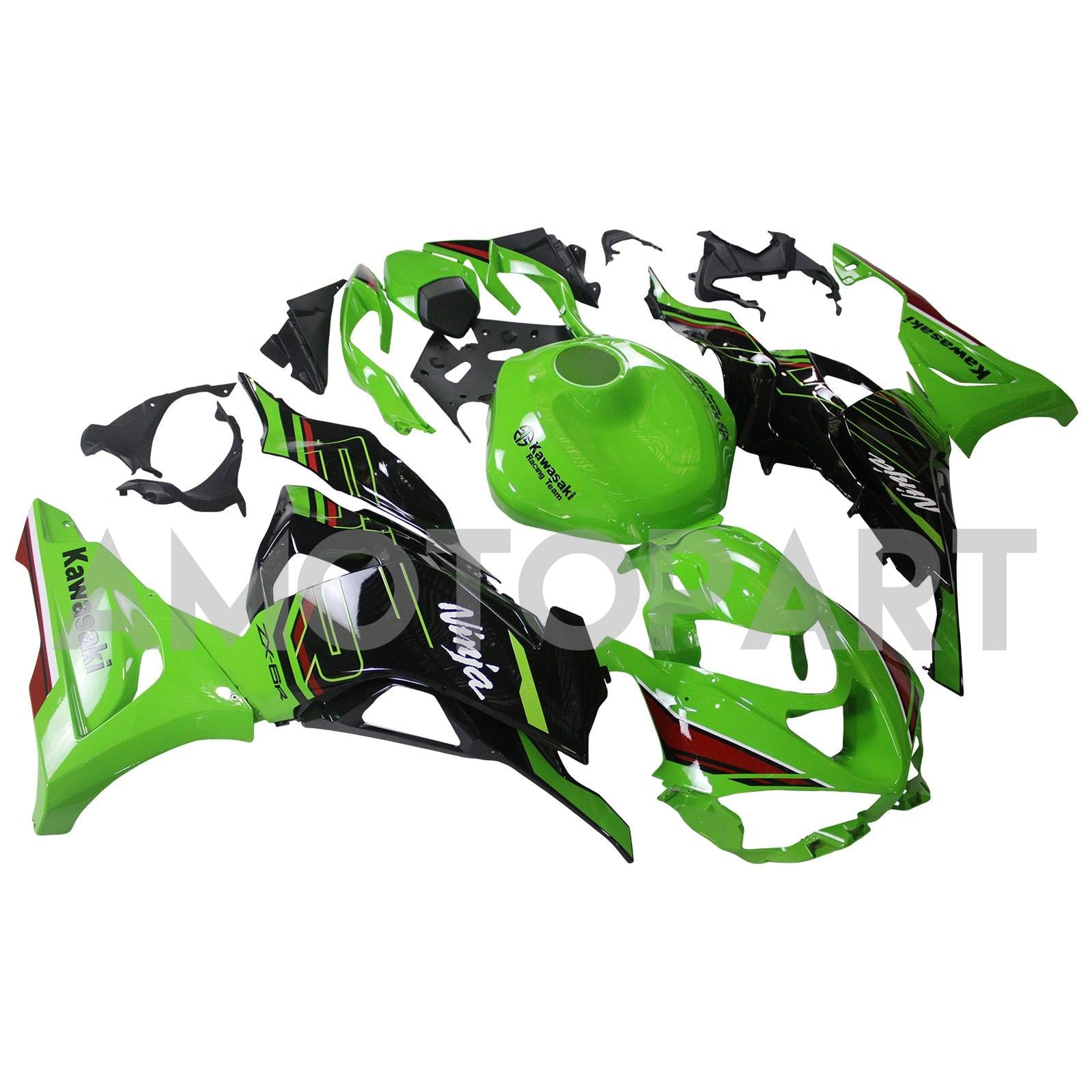 Amotopart 2024-2025 Kawasaki ZX6R Black Green Fairing Kit