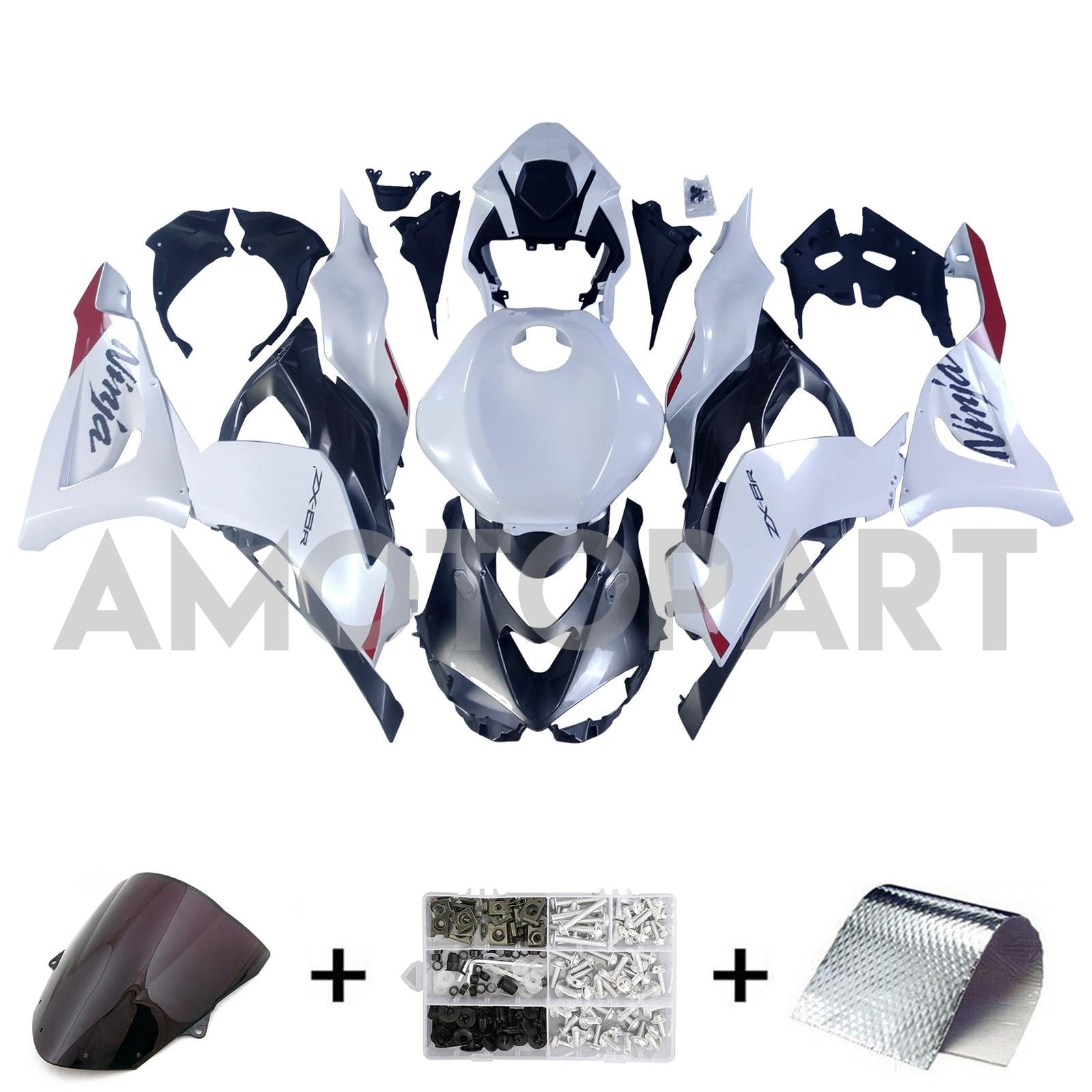 Amotopart 2024-2025 Kawasaki ZX6R Pearl White Fairing Zestaw
