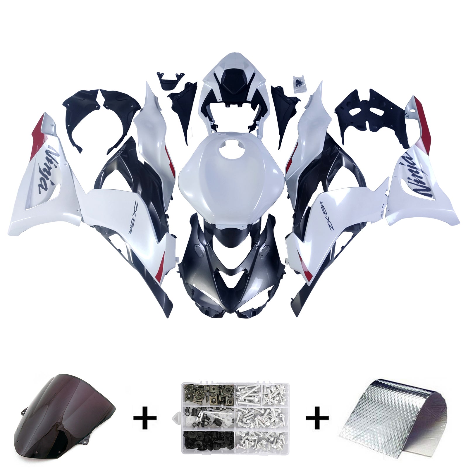 Amotopart 2024 Kawasaki ZX6R Pearl White Fairing Kit