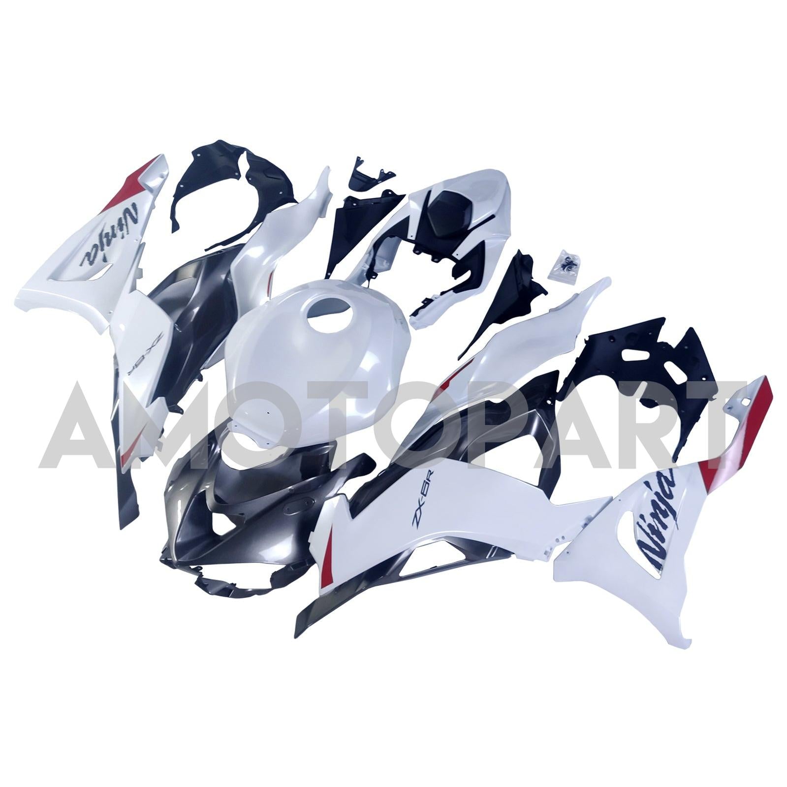 Amotopart 2024-2025 Kawasaki ZX6R Pearl White Fairing Zestaw