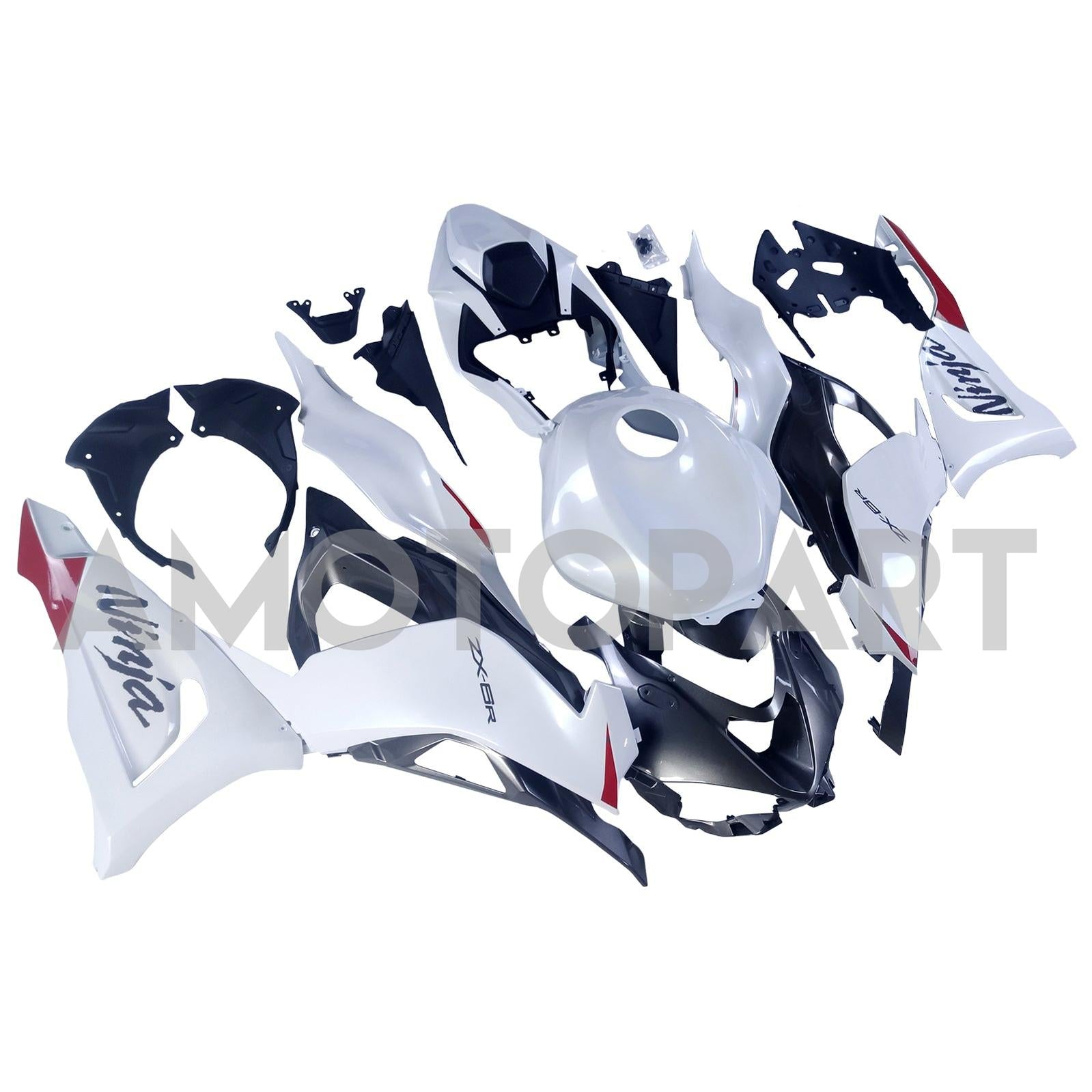 Amotopart 2024-2025 Kawasaki ZX6R Pearl White Fairing Zestaw