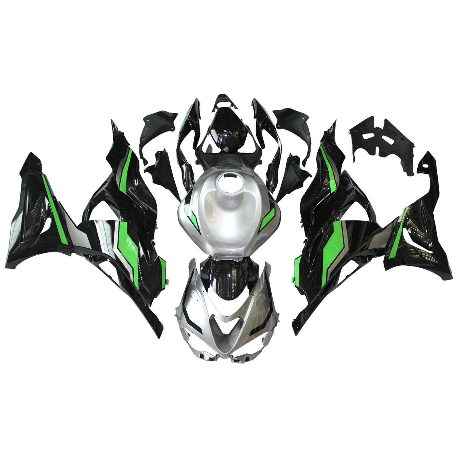 Amotopart 2024-2026 Kawasaki ZX6R Black Grey Green Fairing Kit