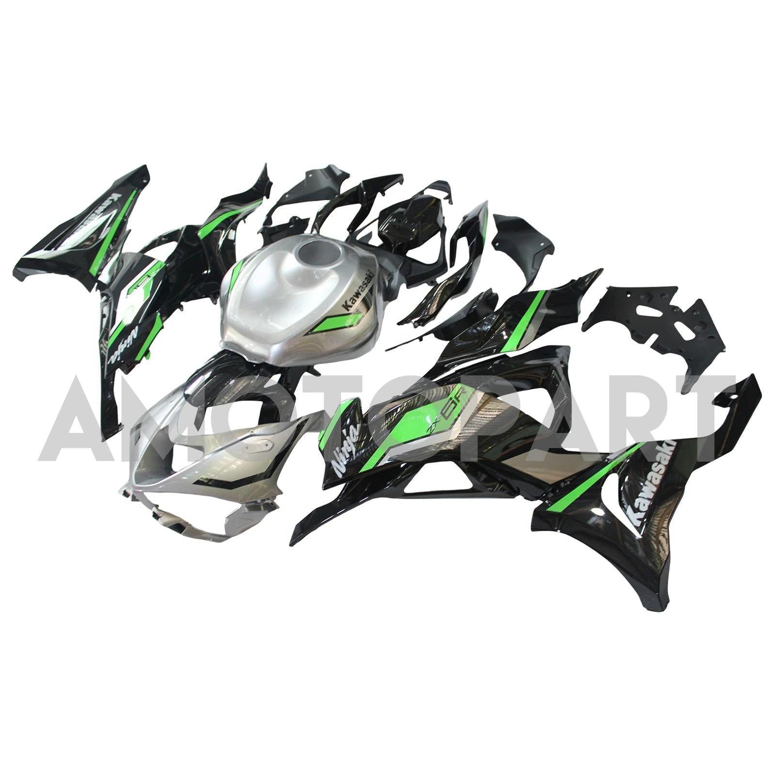 Amotopart 2024-2025 Kawasaki ZX6R Kit de carénage vert gris noir
