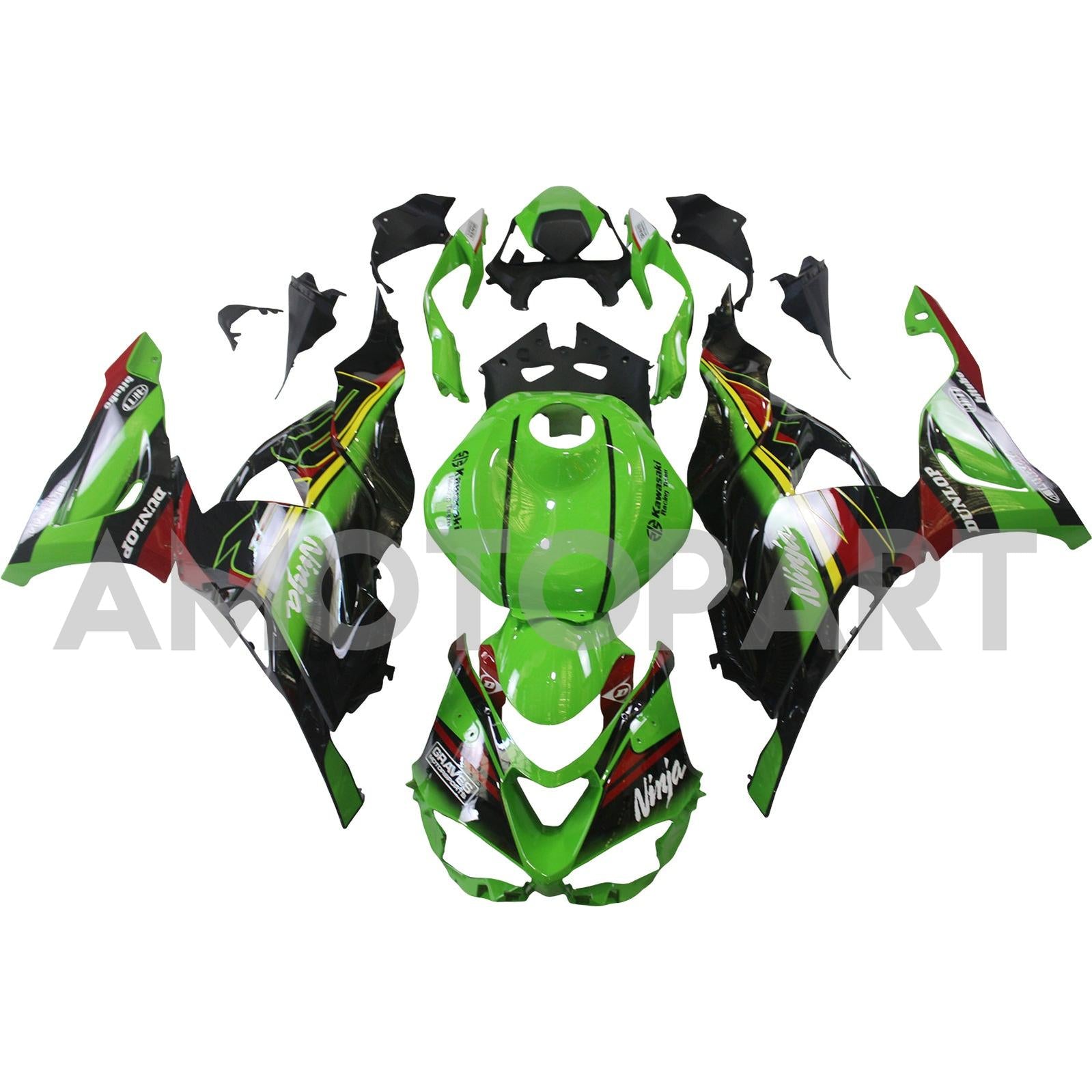 Amotopart 2024-2025 Kawasaki ZX6R Black Green Red Fairing Kit