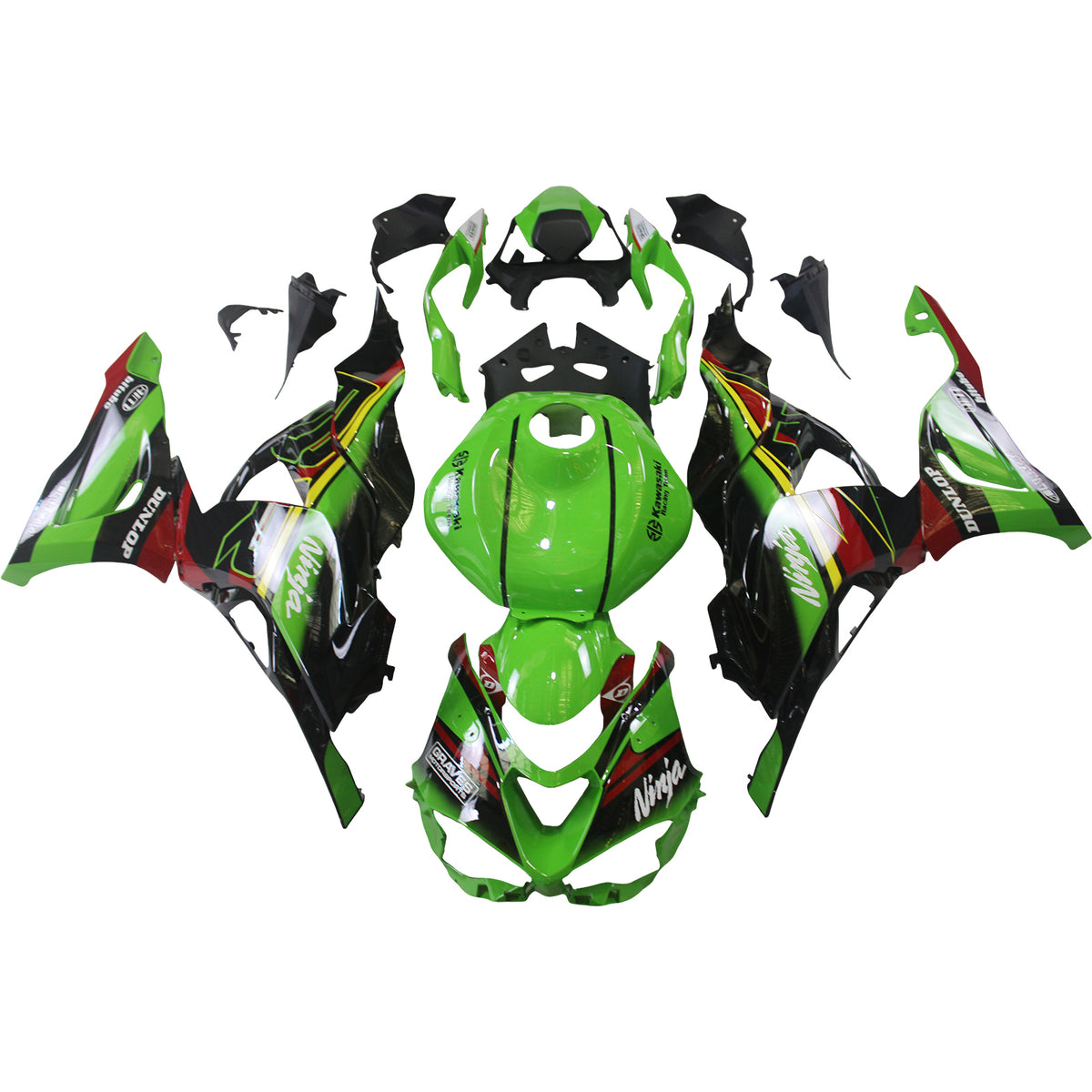 Amotopart 2024 Kawasaki ZX6R Black Green Red Fairing Kit