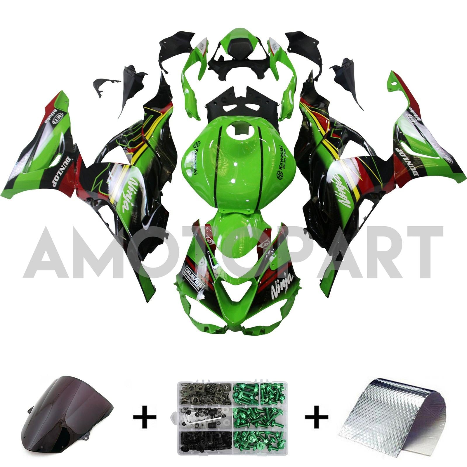 Amotopart 2024-2025 Kawasaki ZX6R Black Green Red Fairing Kit