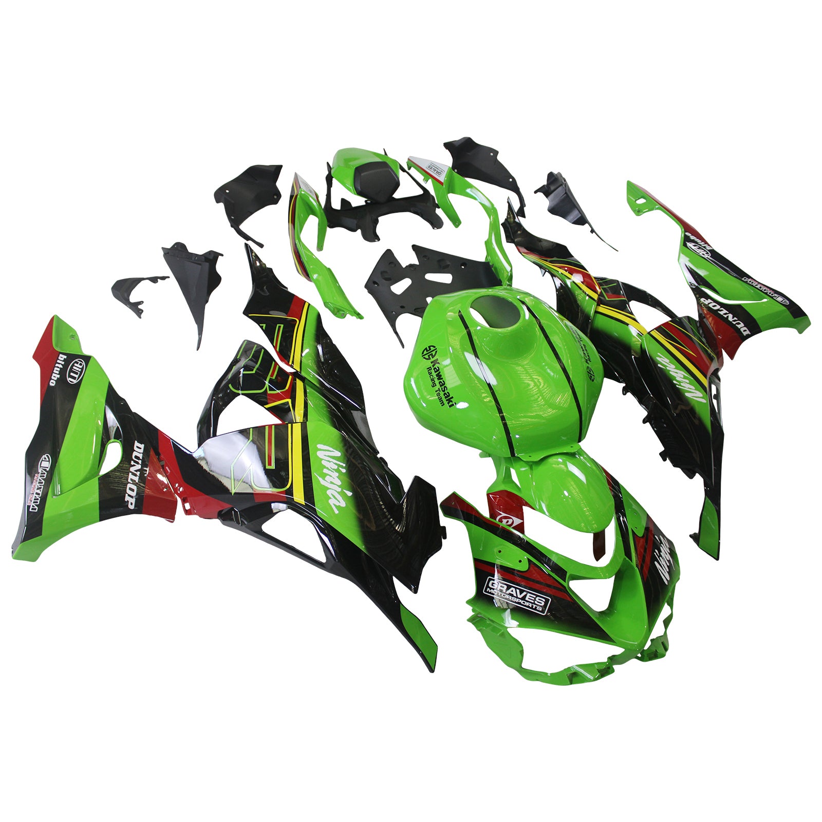 Amotopart 2024 Kawasaki ZX6R Black Green Red Fairing Kit