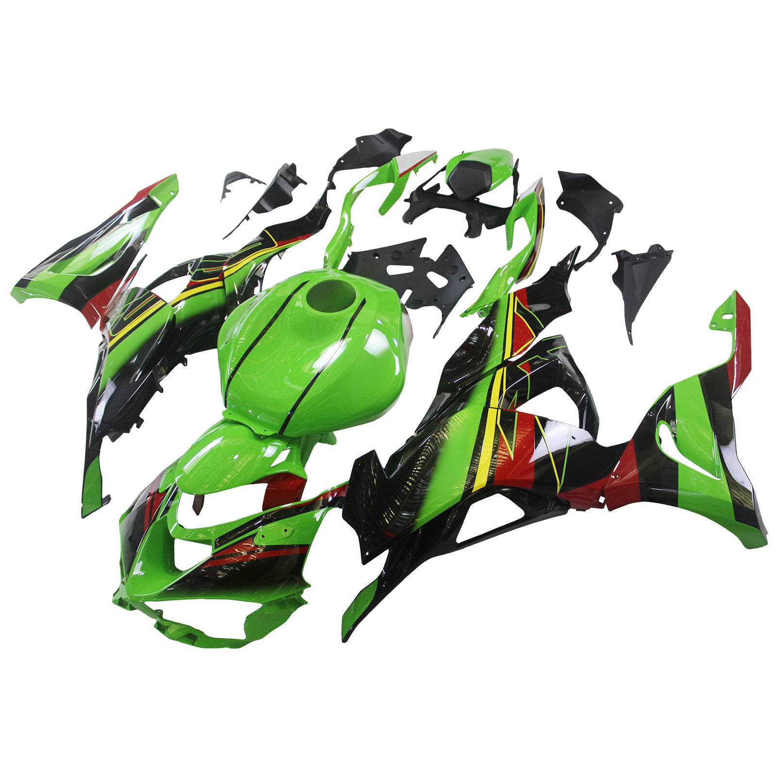 Amotopart 2024-2026 Kawasaki ZX6R Black Green Red Fairing Kit