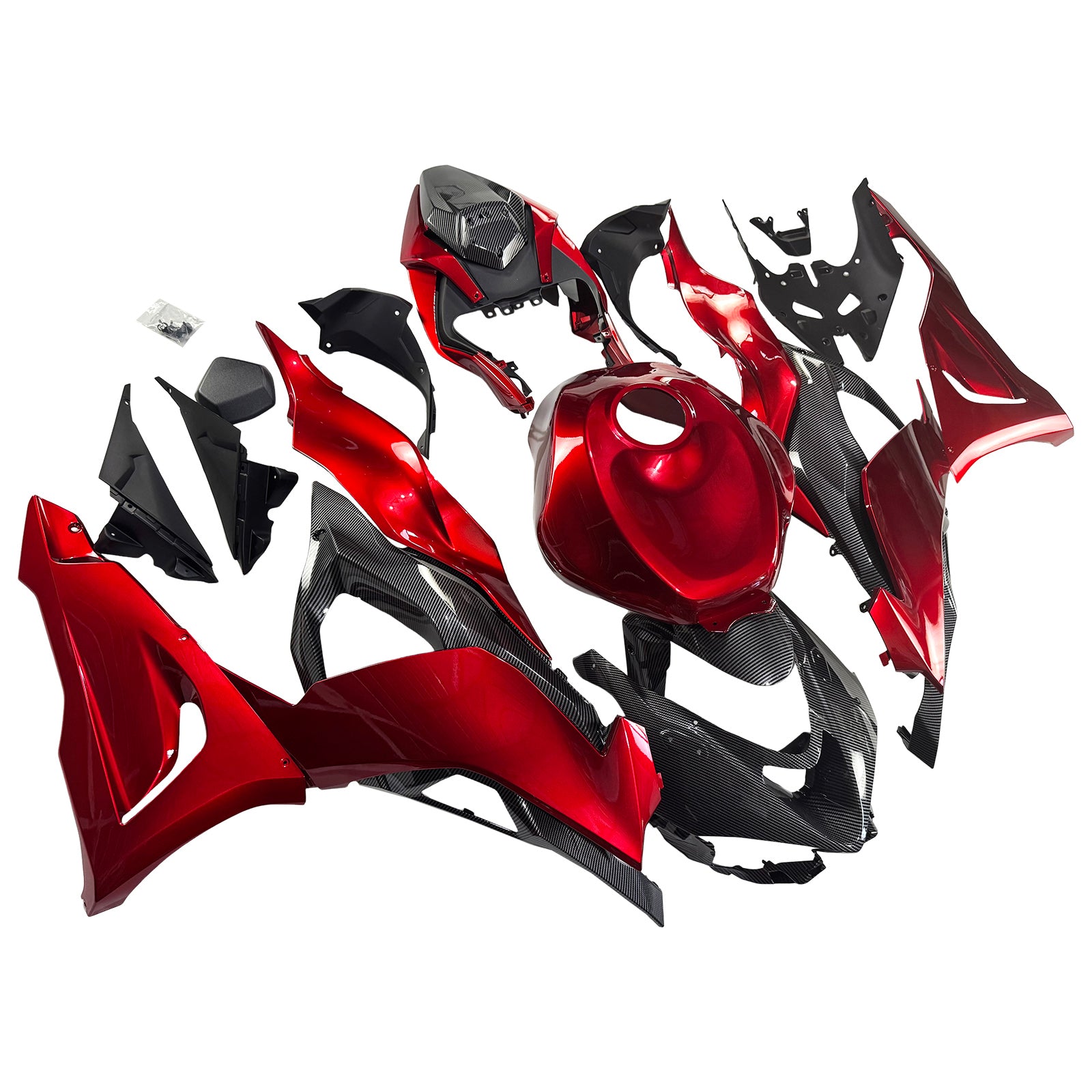 Amotopart 2024-2026 Kawasaki ZX-6R Red Carbon Fiber Pattern Fairing Kit