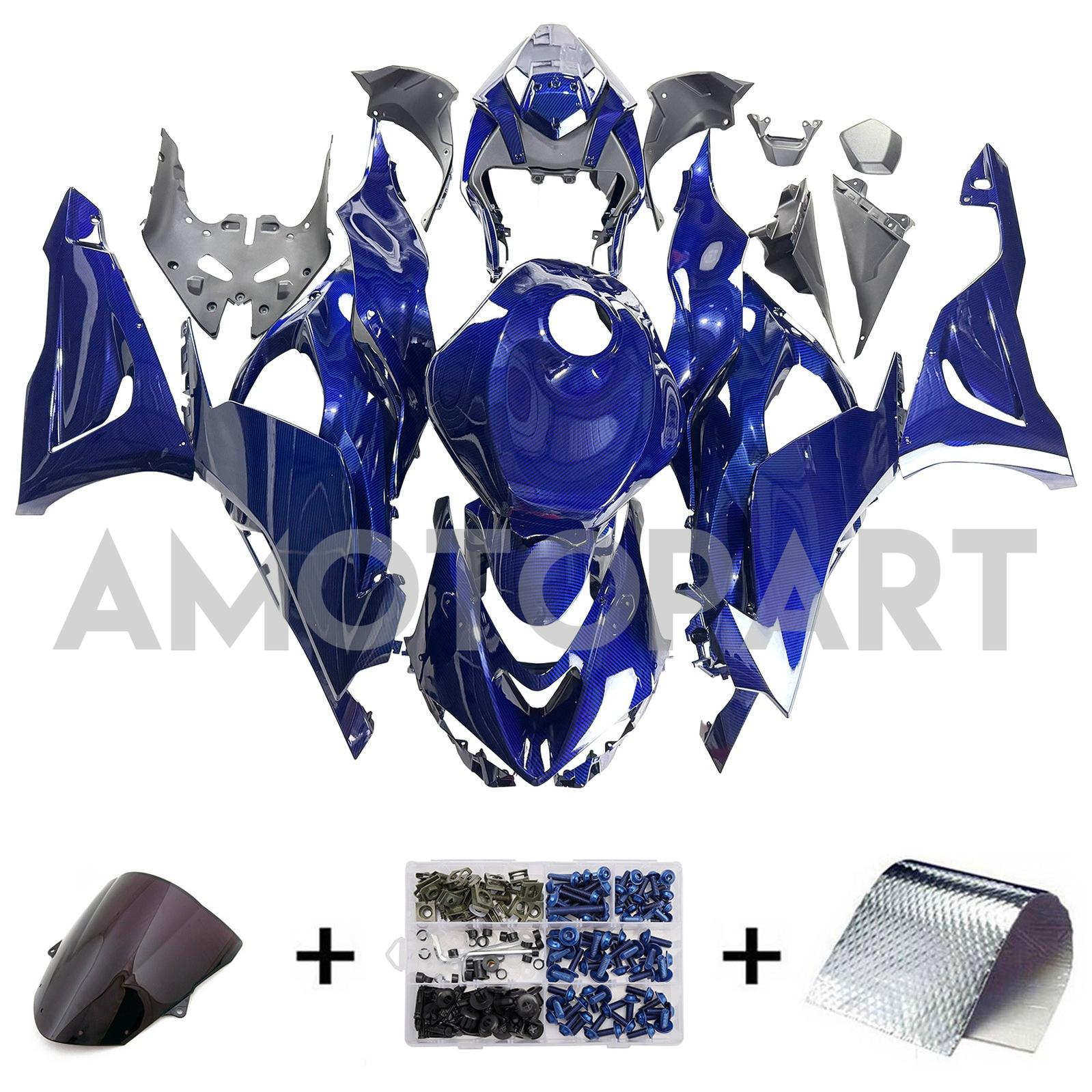 Amotopart 2024–2025 Kawasaki ZX-6R Verkleidungsset mit Karbonfasermuster, Blau
