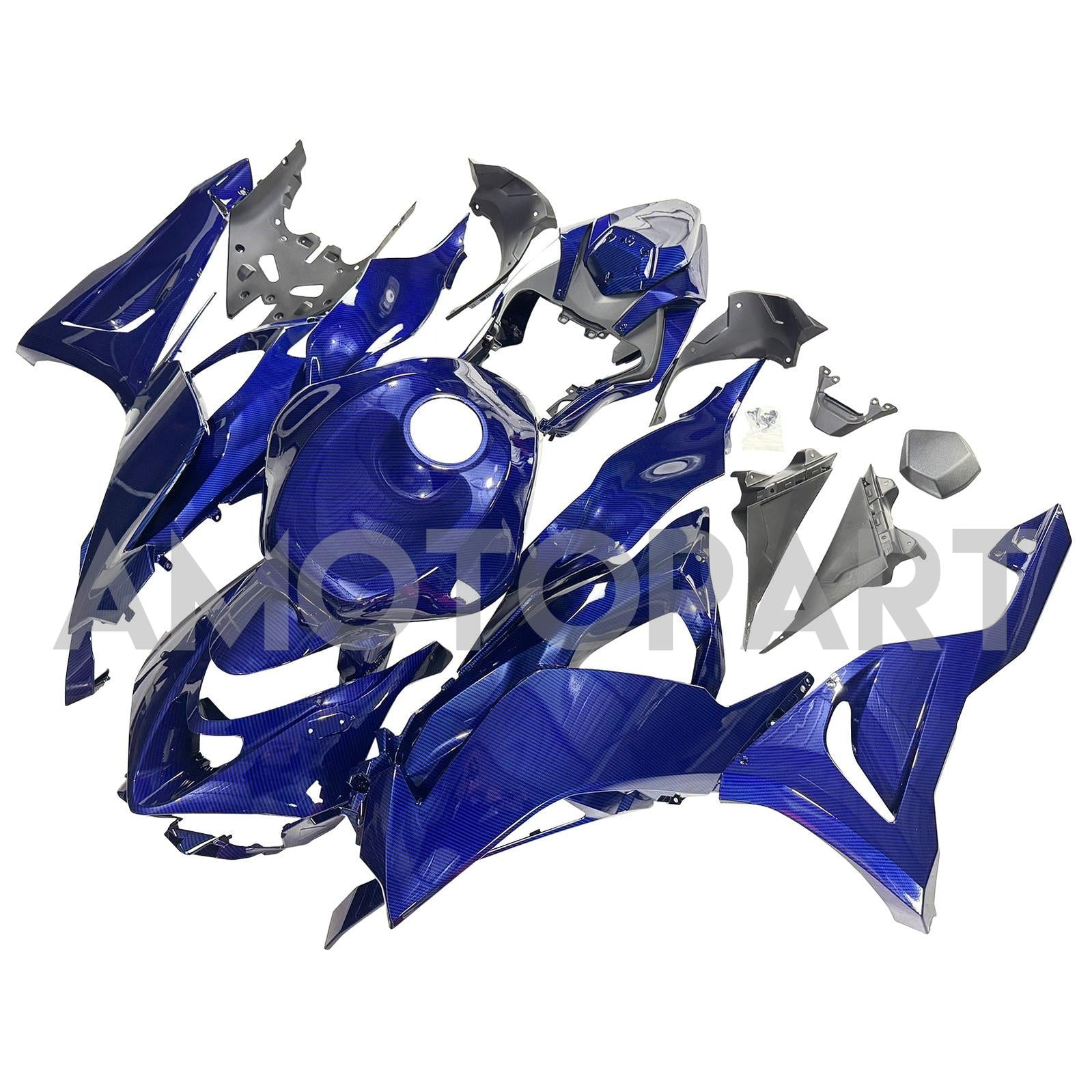 Amotopart 2024–2025 Kawasaki ZX-6R Verkleidungsset mit Karbonfasermuster, Blau