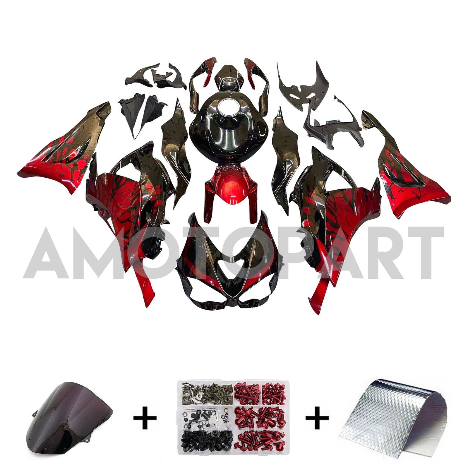 Amotopart 2024-2025 Kawasaki ZX-6R Red Black Fairing Kit