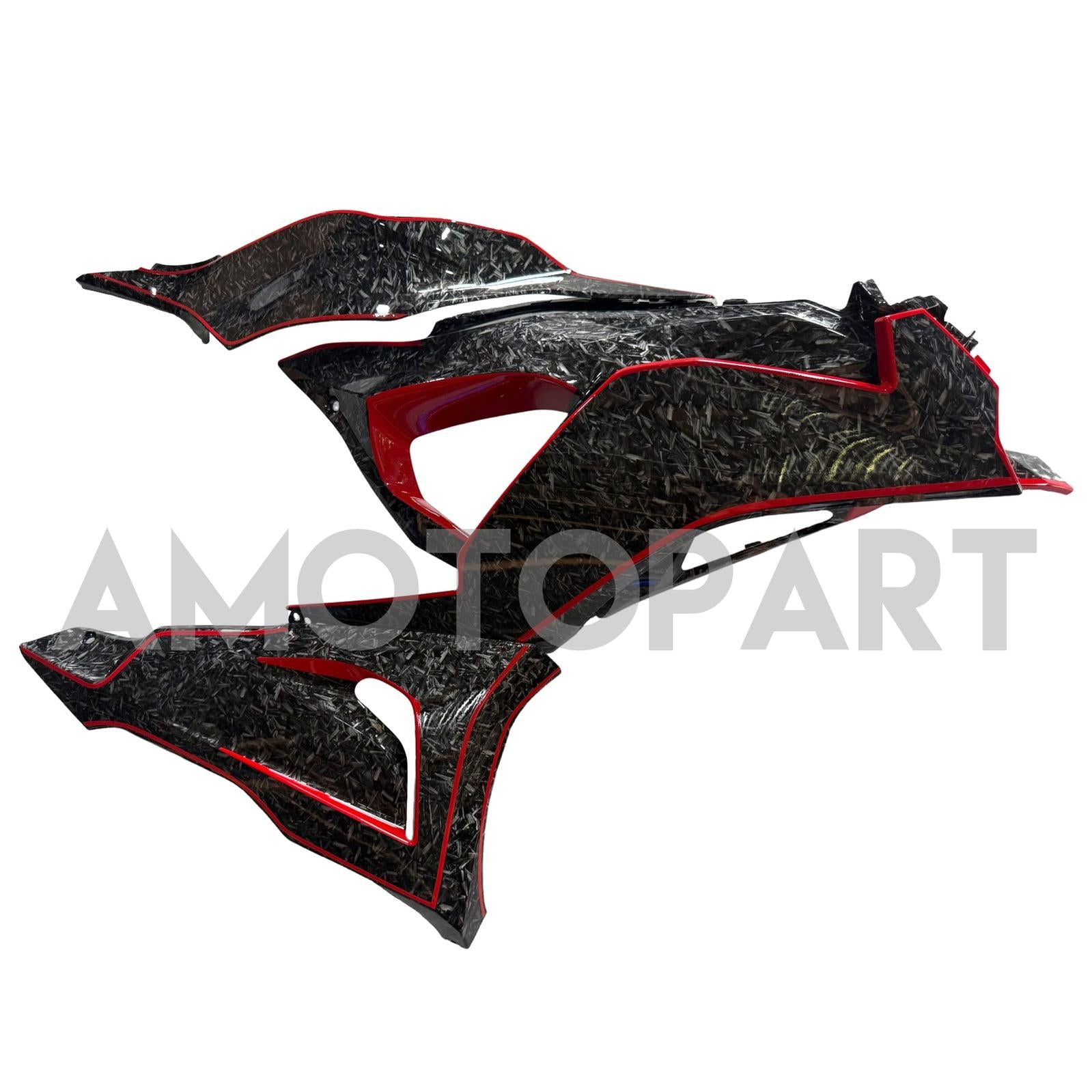 Amotopart 2024-2026 Kawasaki ZX-6R Black Forged Carbon Fiber Pattern Red Fairing Kit
