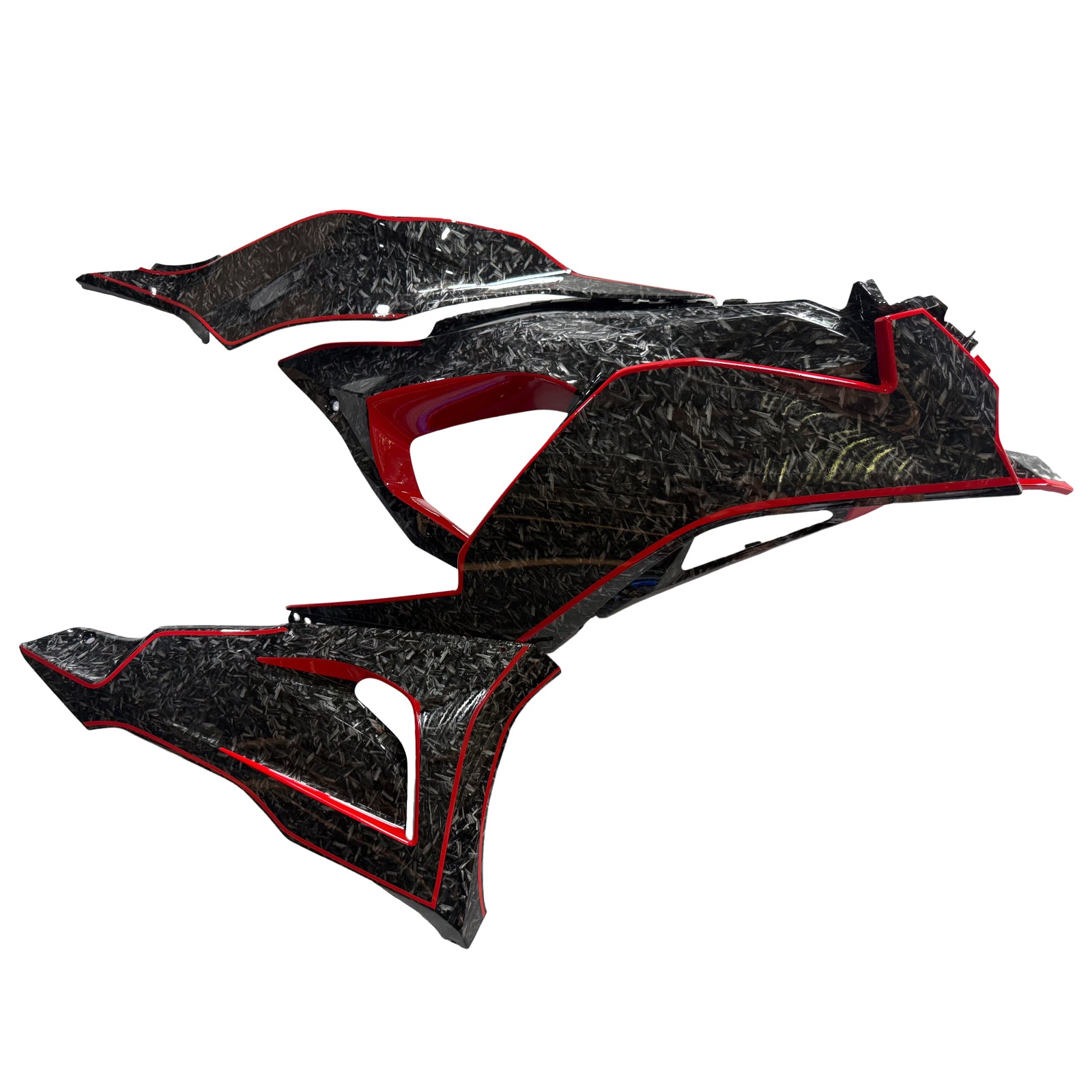 Amotopart 2024-2025 Kawasaki ZX-6R Black Forged Carbon Fiber Pattern Red Fairing Kit